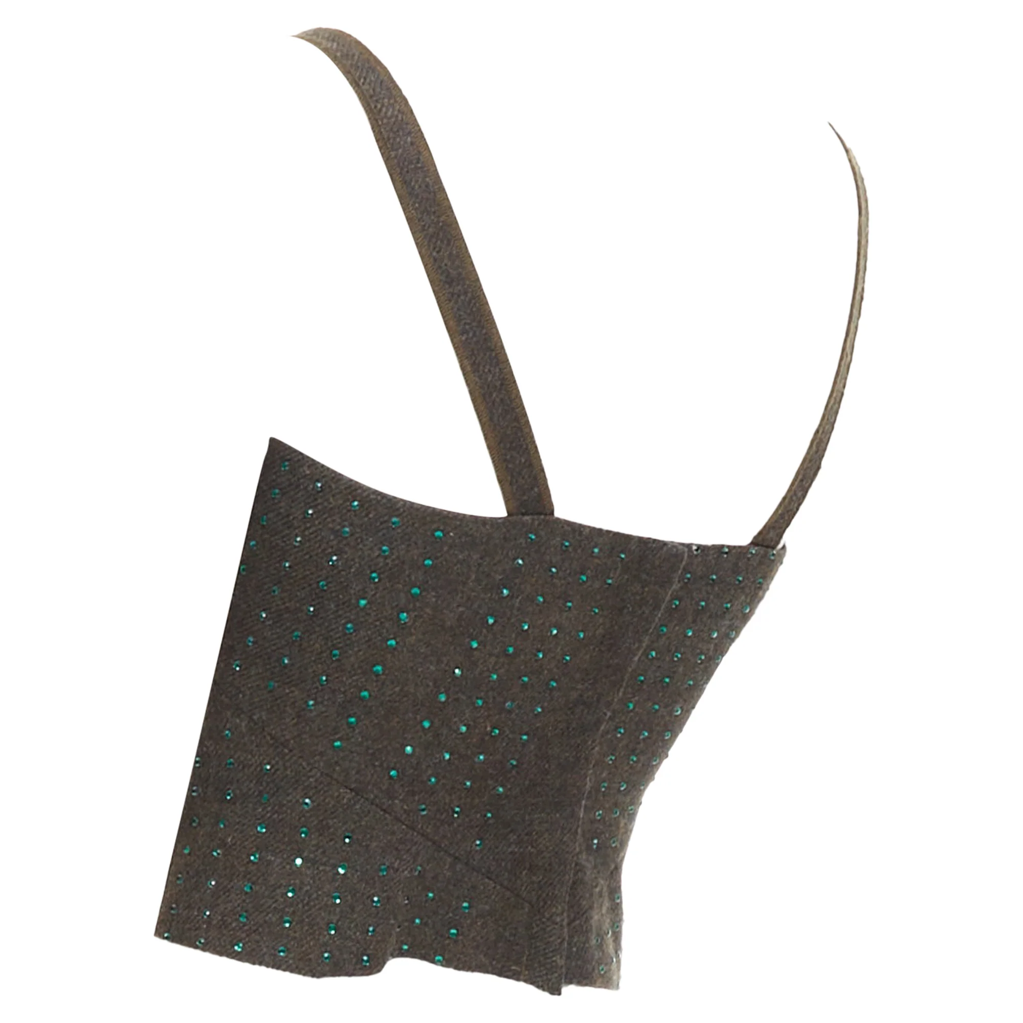 Women's Miu Miu Vintage Fleece Wool Green Crystal Bustier Top - Image 6