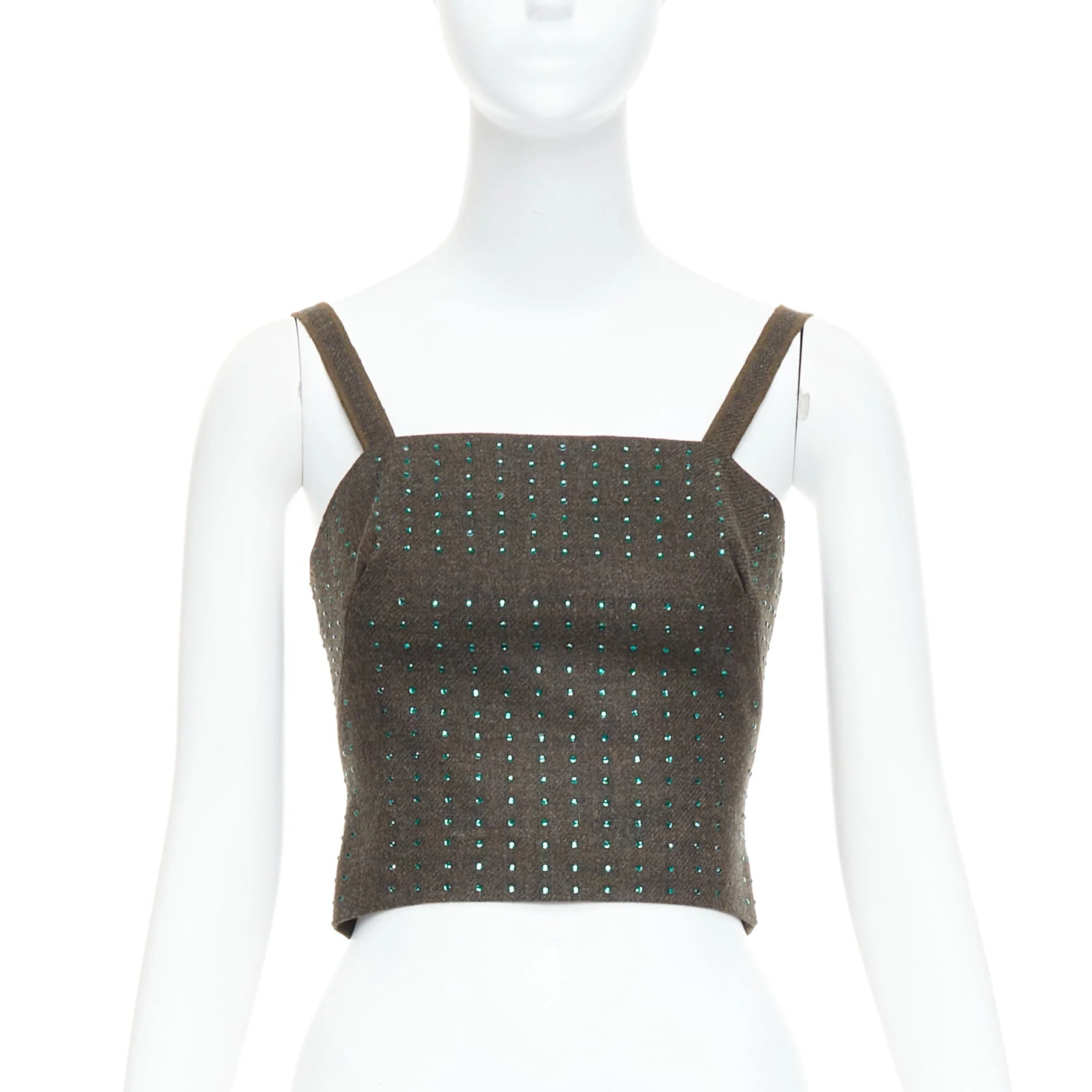 Women's Miu Miu Vintage Fleece Wool Green Crystal Bustier Top - Image 7