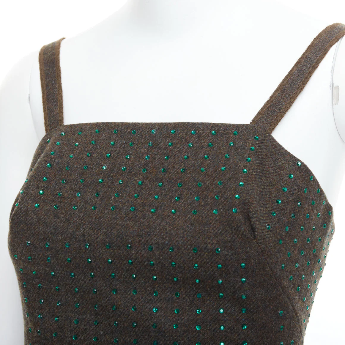 Women's Miu Miu Vintage Fleece Wool Green Crystal Bustier Top - Image 8