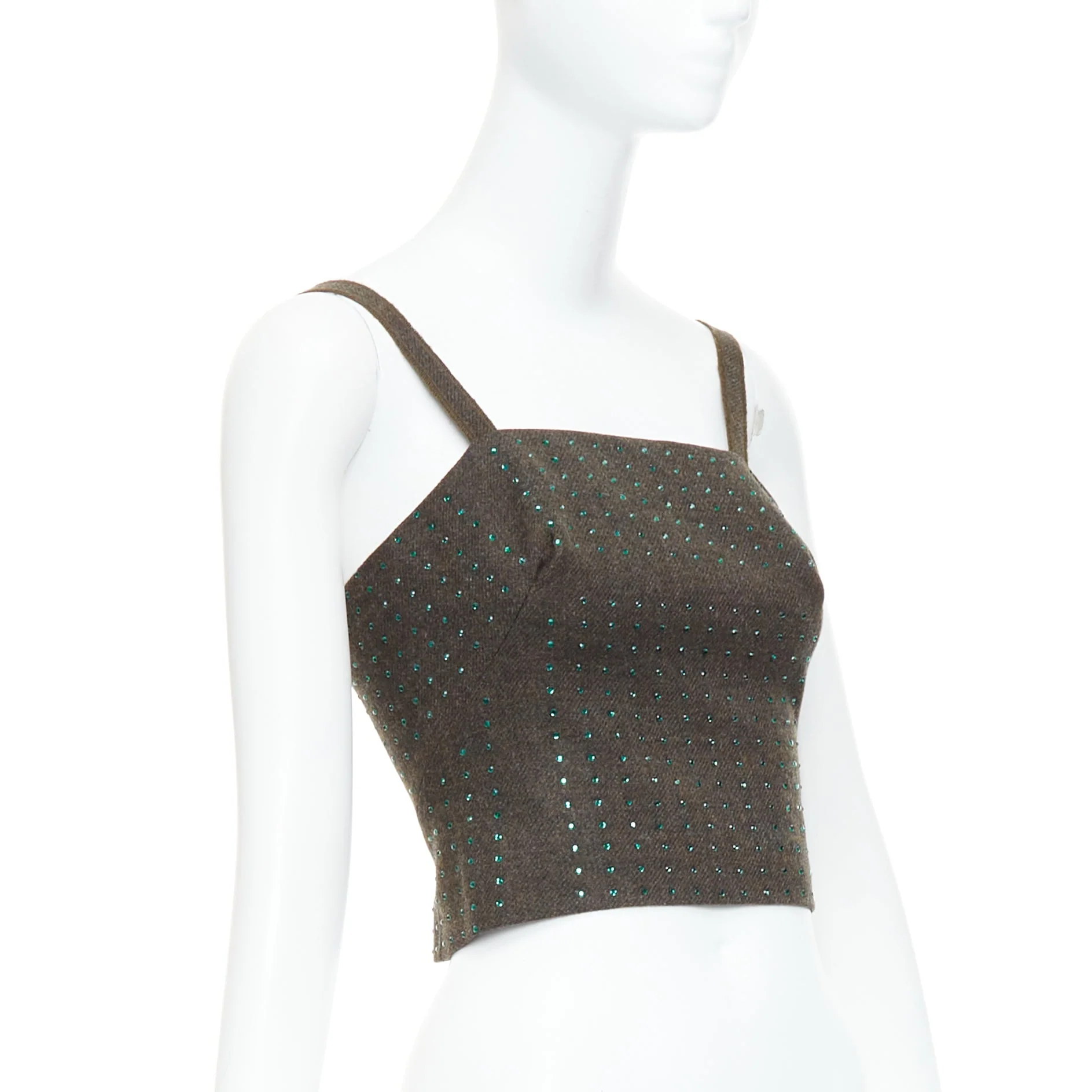 Women's Miu Miu Vintage Fleece Wool Green Crystal Bustier Top - Image 9