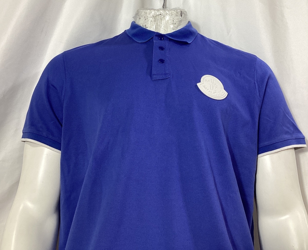 Men's Moncler Logo Patch Polo Shirt in Blue Cotton - Image 10