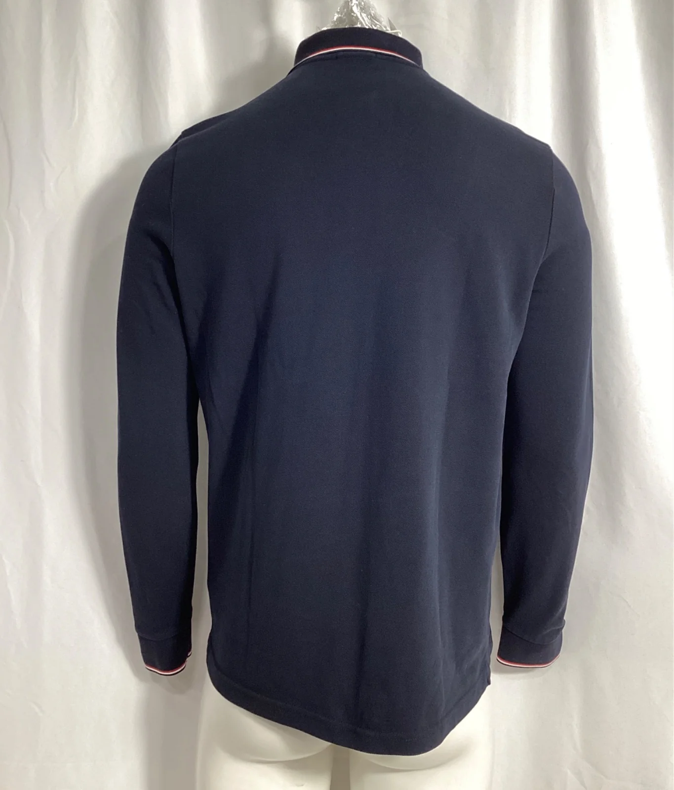 Men's Moncler Patch-Detail Long-Sleeved Polo Shirt in Navy Blue Cotton - Image 10