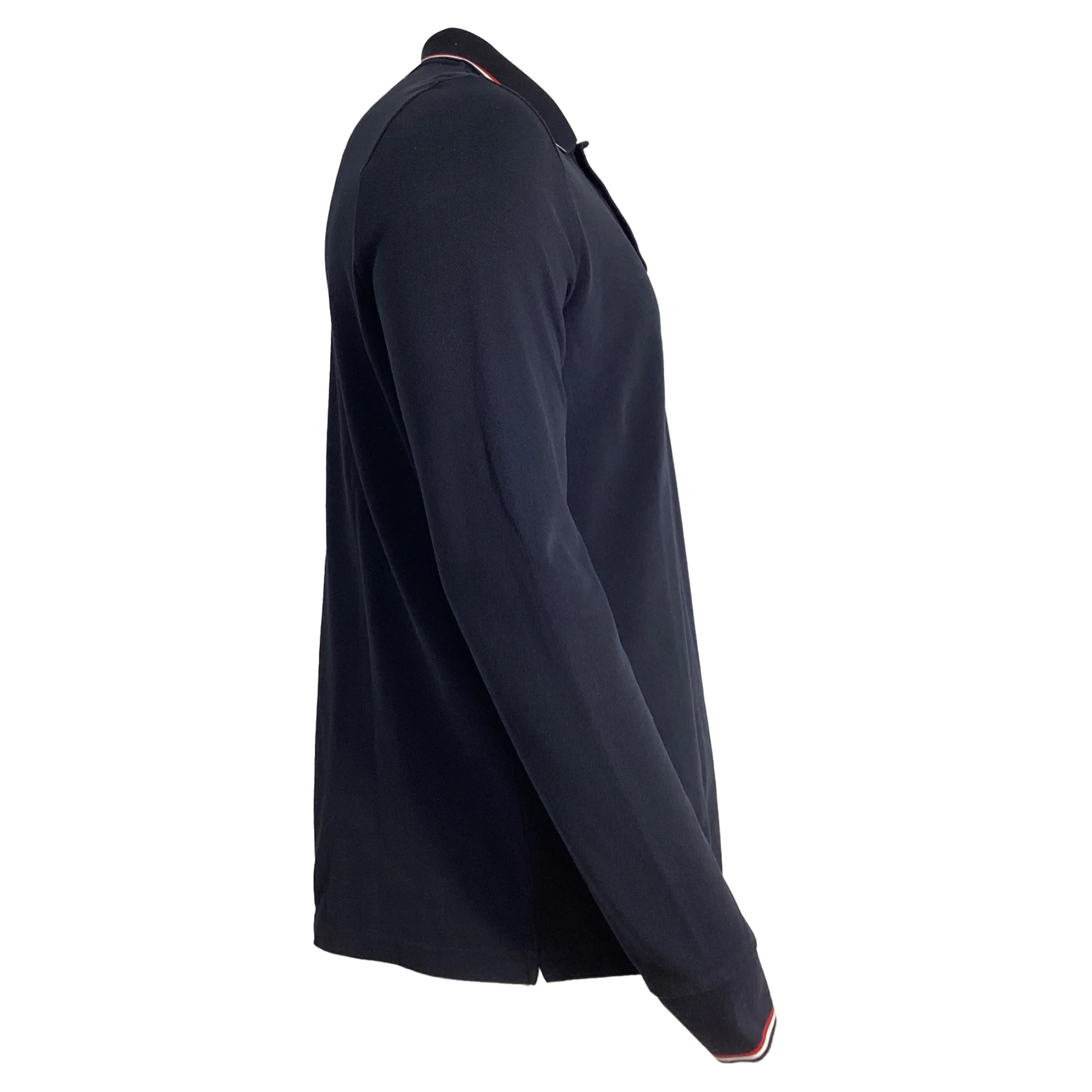 Men's Moncler Patch-Detail Long-Sleeved Polo Shirt in Navy Blue Cotton - Image 3