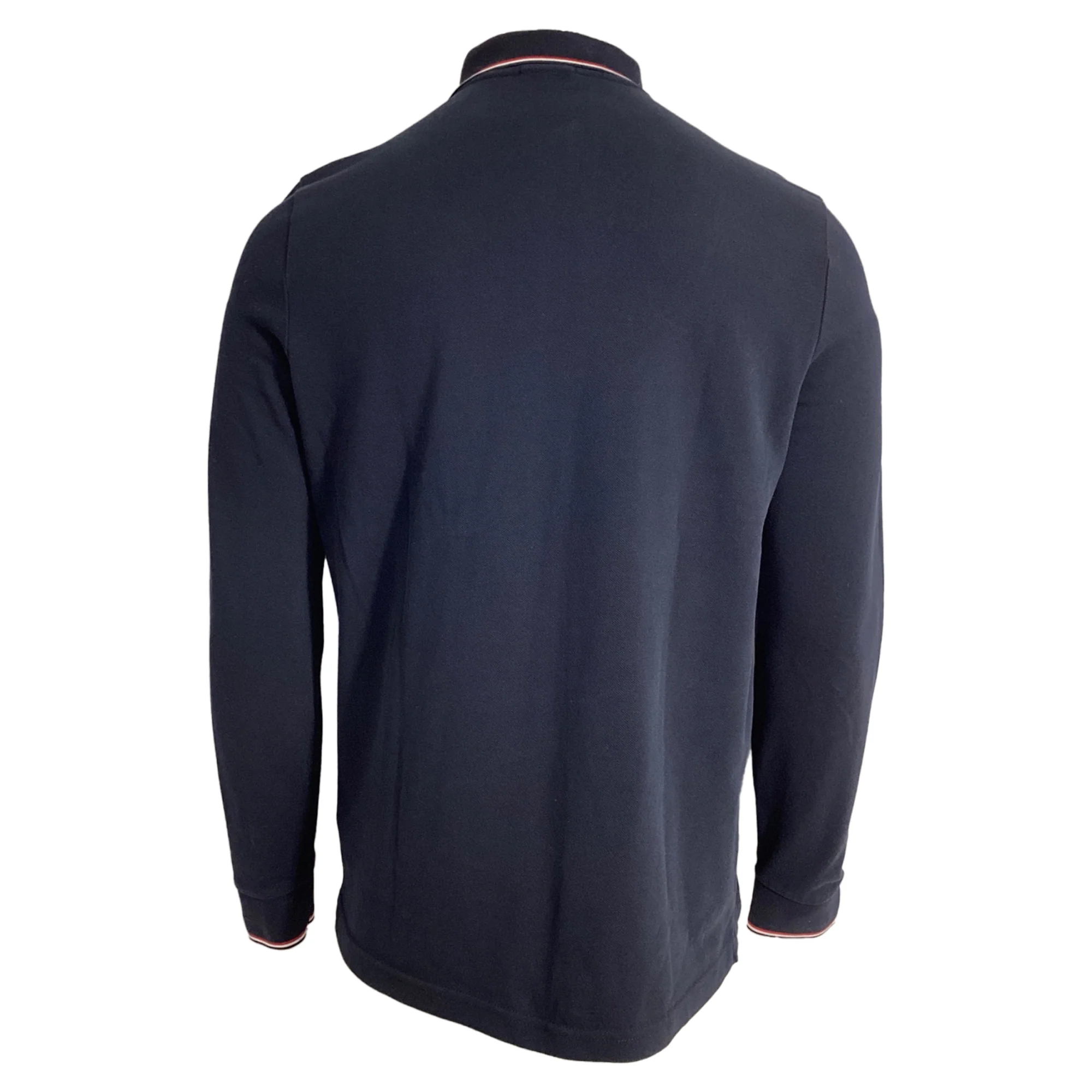 Men's Moncler Patch-Detail Long-Sleeved Polo Shirt in Navy Blue Cotton - Image 4