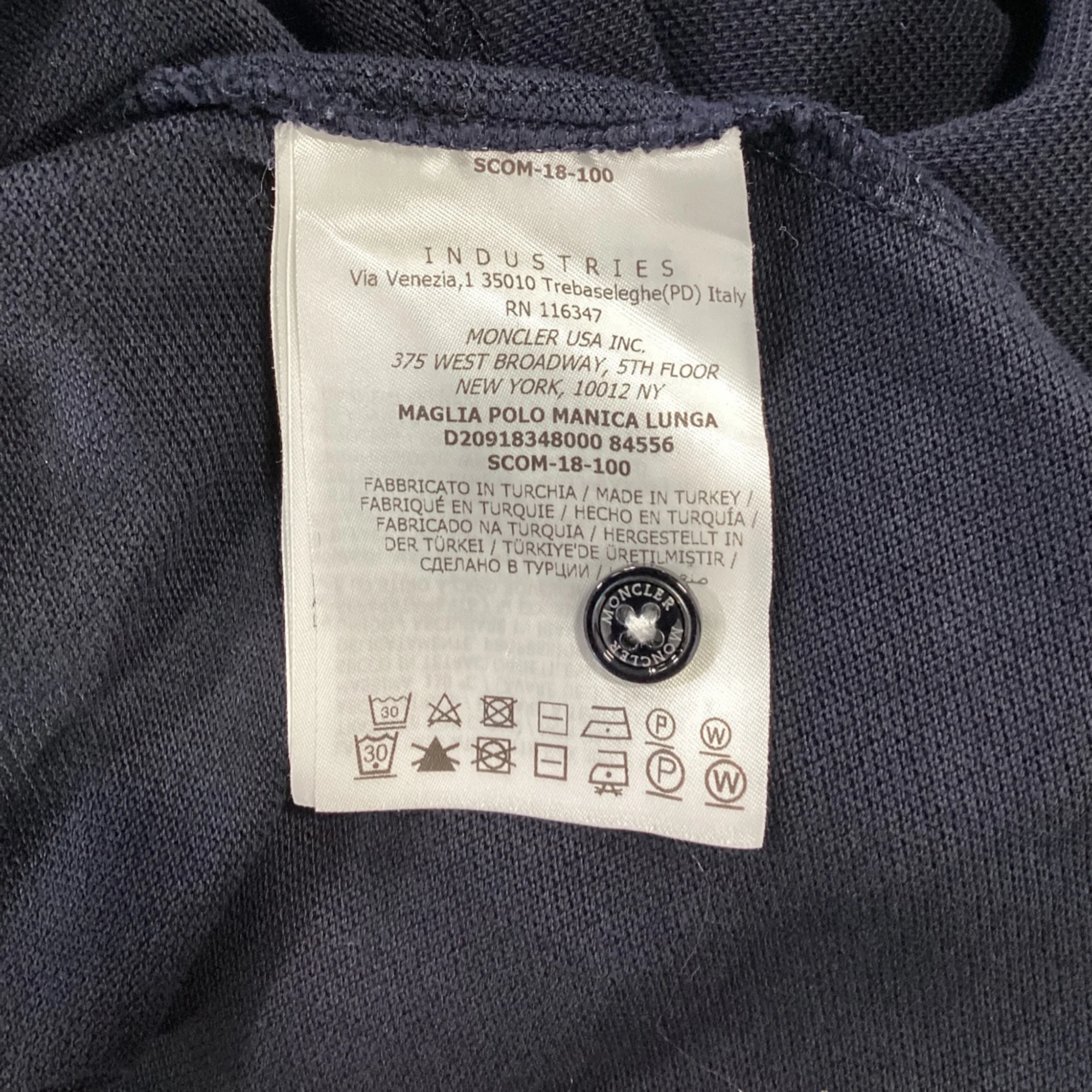 Men's Moncler Patch-Detail Long-Sleeved Polo Shirt in Navy Blue Cotton - Image 6
