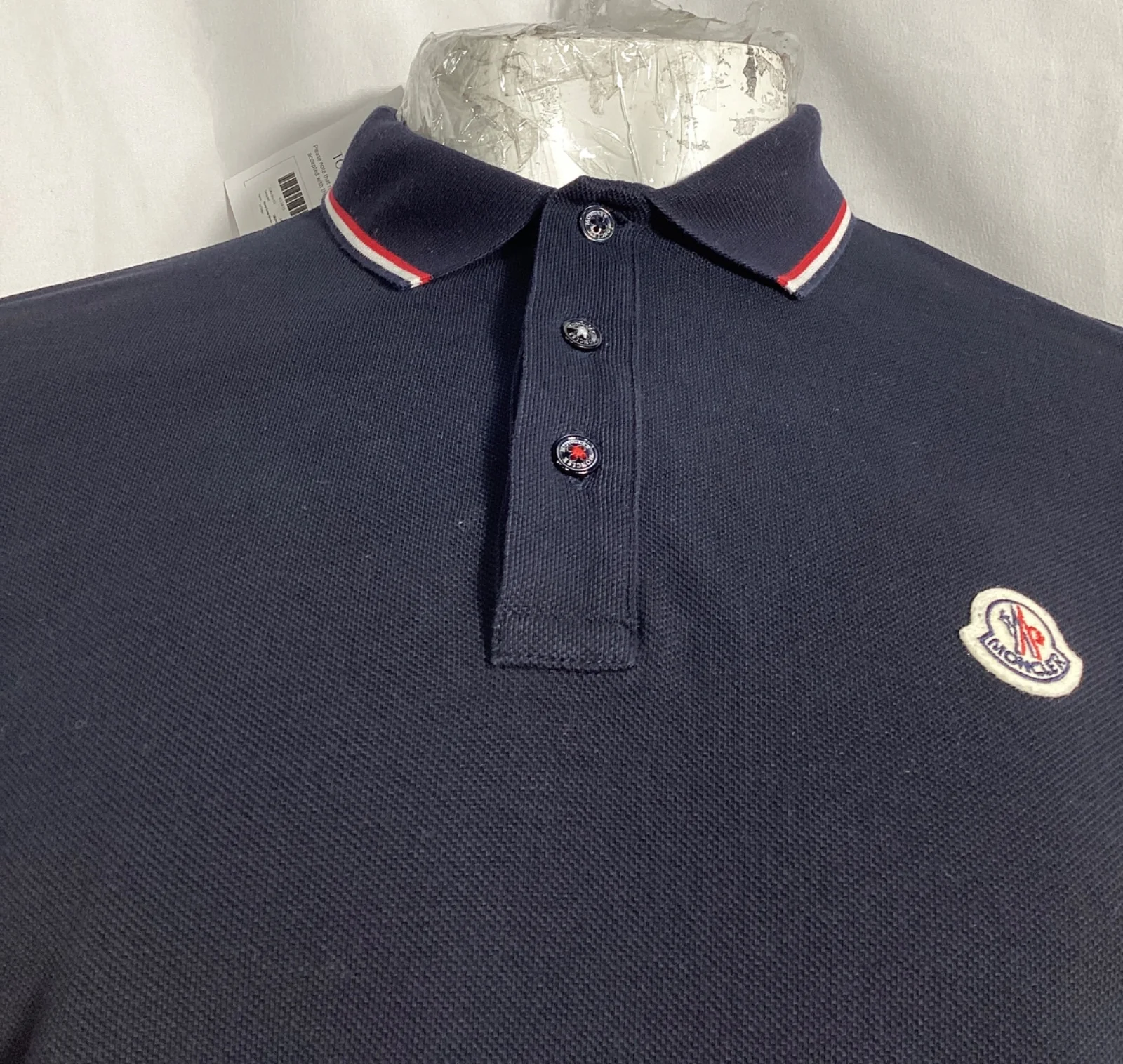 Men's Moncler Patch-Detail Long-Sleeved Polo Shirt in Navy Blue Cotton - Image 8