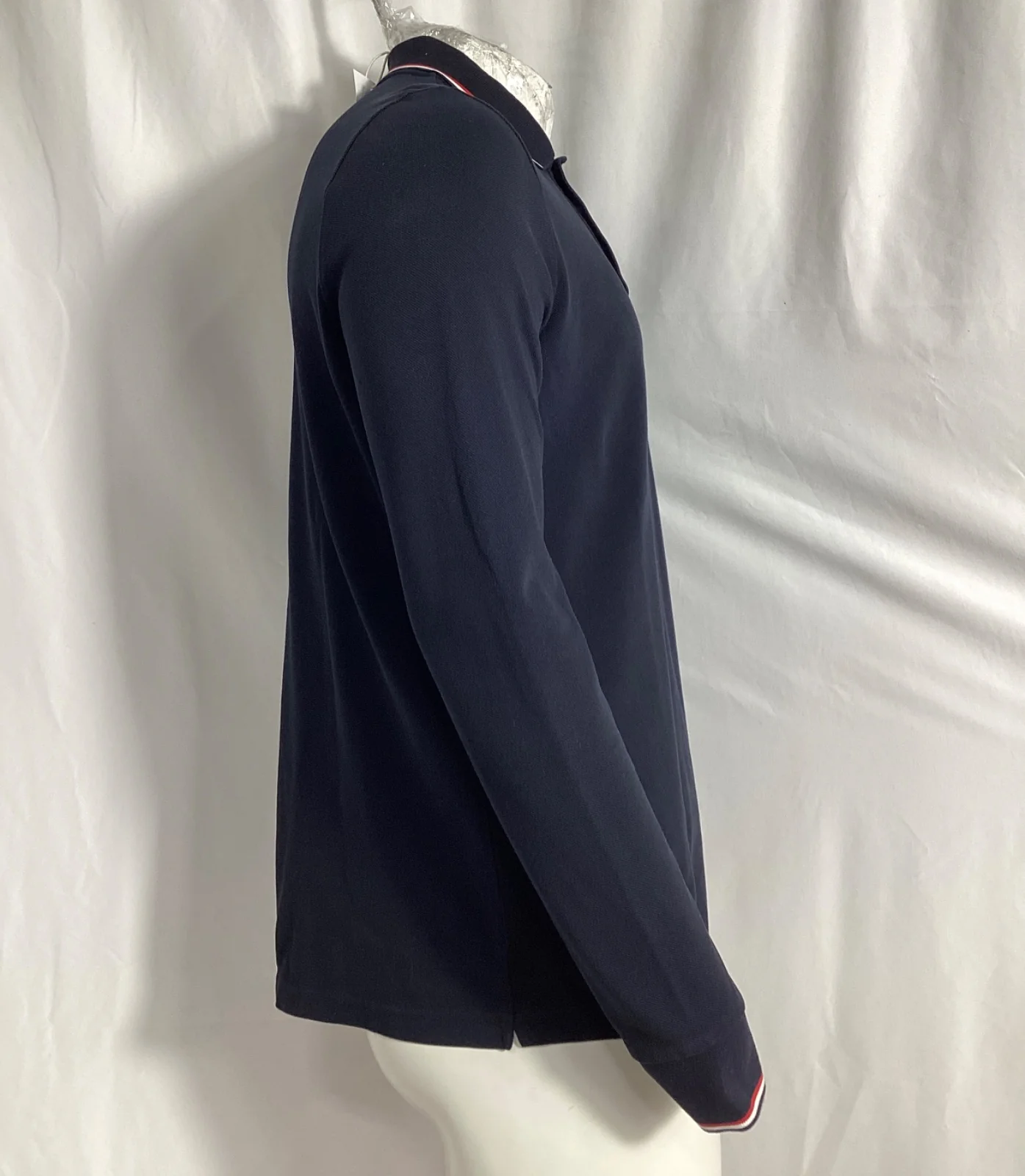Men's Moncler Patch-Detail Long-Sleeved Polo Shirt in Navy Blue Cotton - Image 9