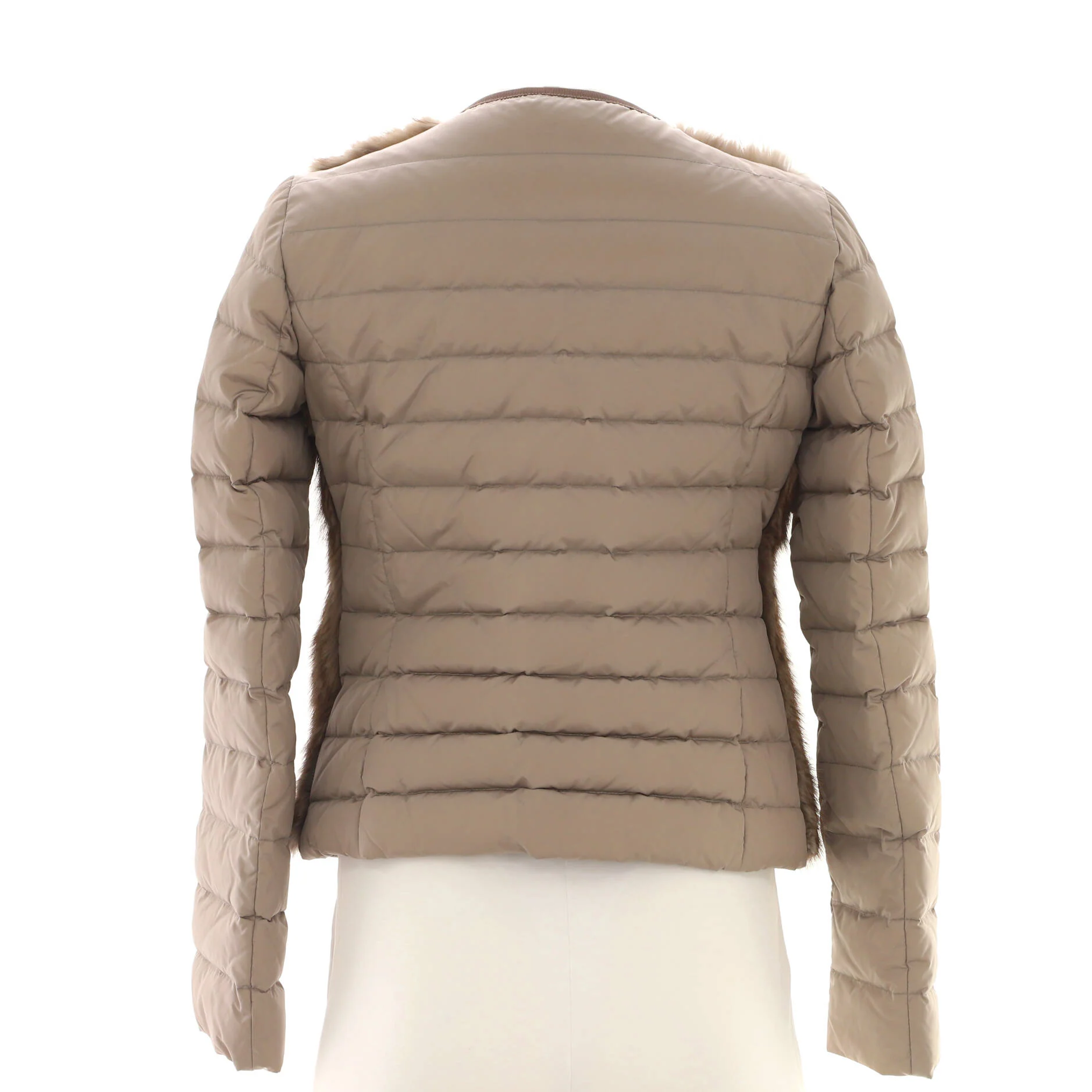Women's Collarless Zip Puffer Jacket Fur with Quilted Polyamide - Image 2