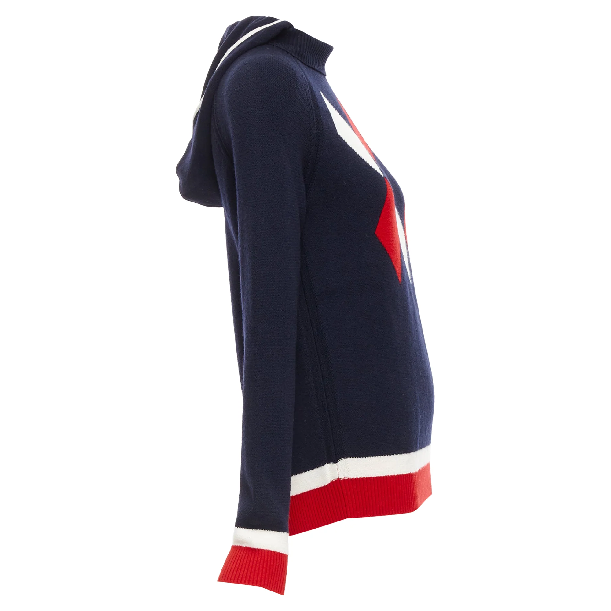 Women's MONCLER 2017 red navy white wool argyle turtleneck sweater top XS - Image 4