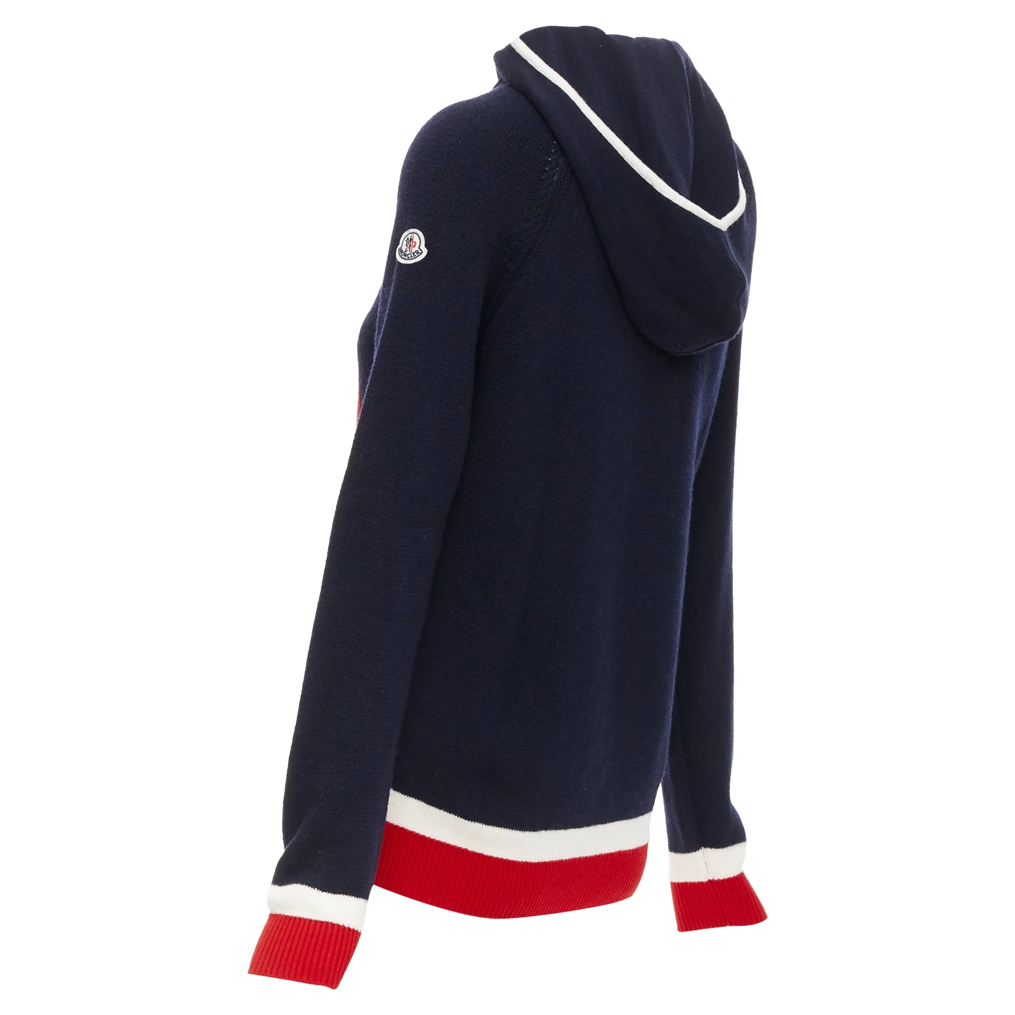 Women's MONCLER 2017 red navy white wool argyle turtleneck sweater top XS - Image 6