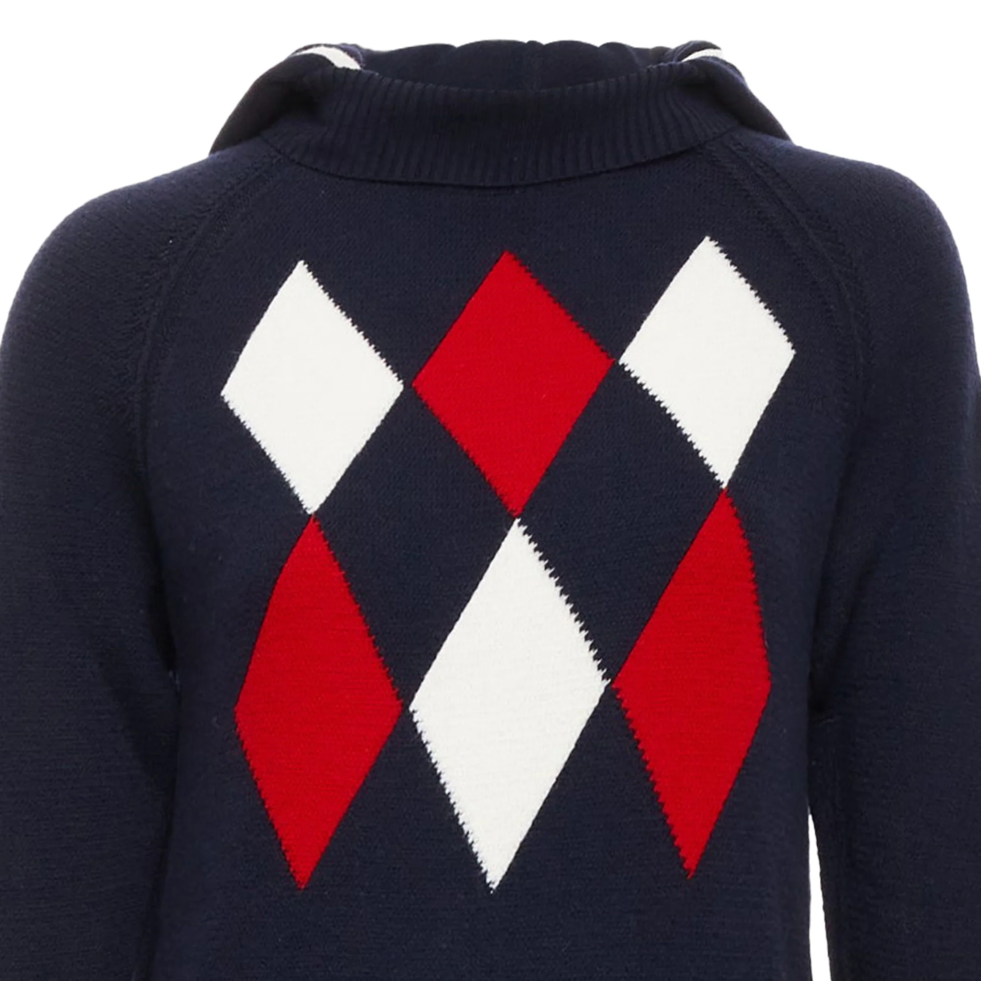 Women's MONCLER 2017 red navy white wool argyle turtleneck sweater top XS - Image 7