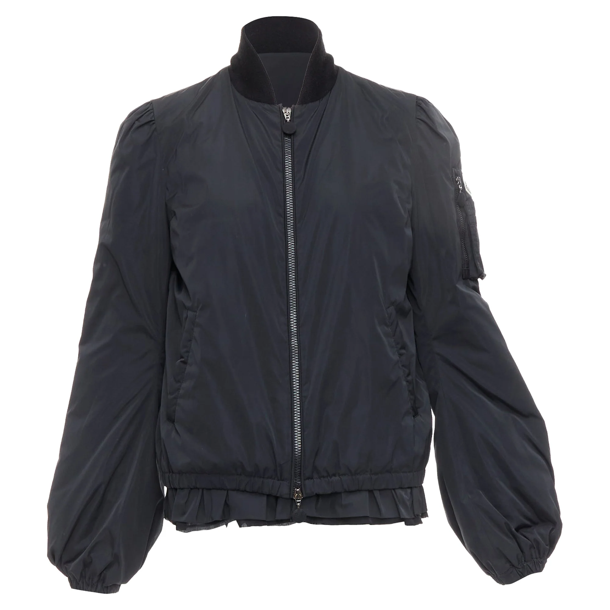 Women's MONCLER G32-003 black logo puffer mesh trim nylon bomber Sz.2 M - Image 10
