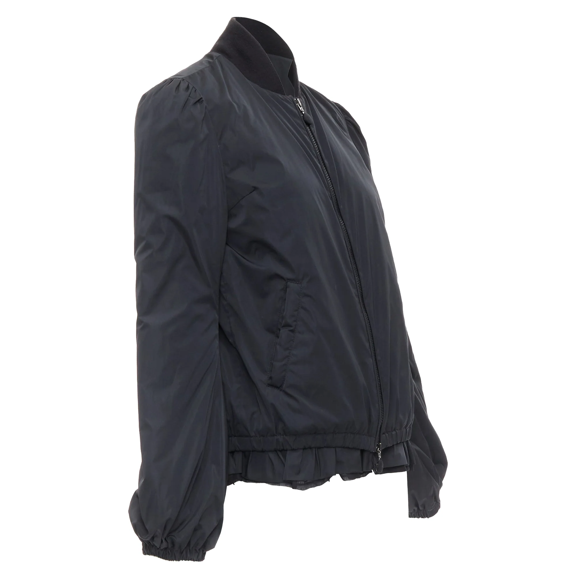 Women's MONCLER G32-003 black logo puffer mesh trim nylon bomber Sz.2 M - Image 4