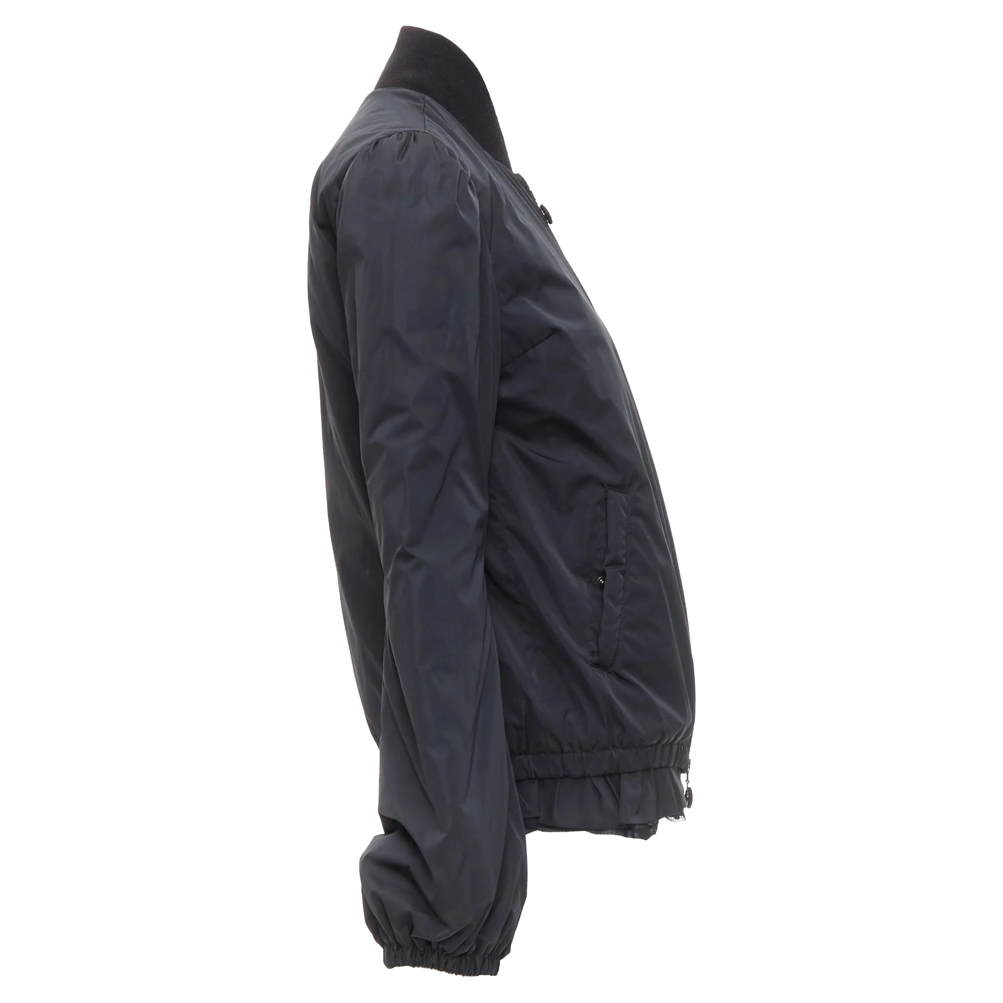 Women's MONCLER G32-003 black logo puffer mesh trim nylon bomber Sz.2 M - Image 5