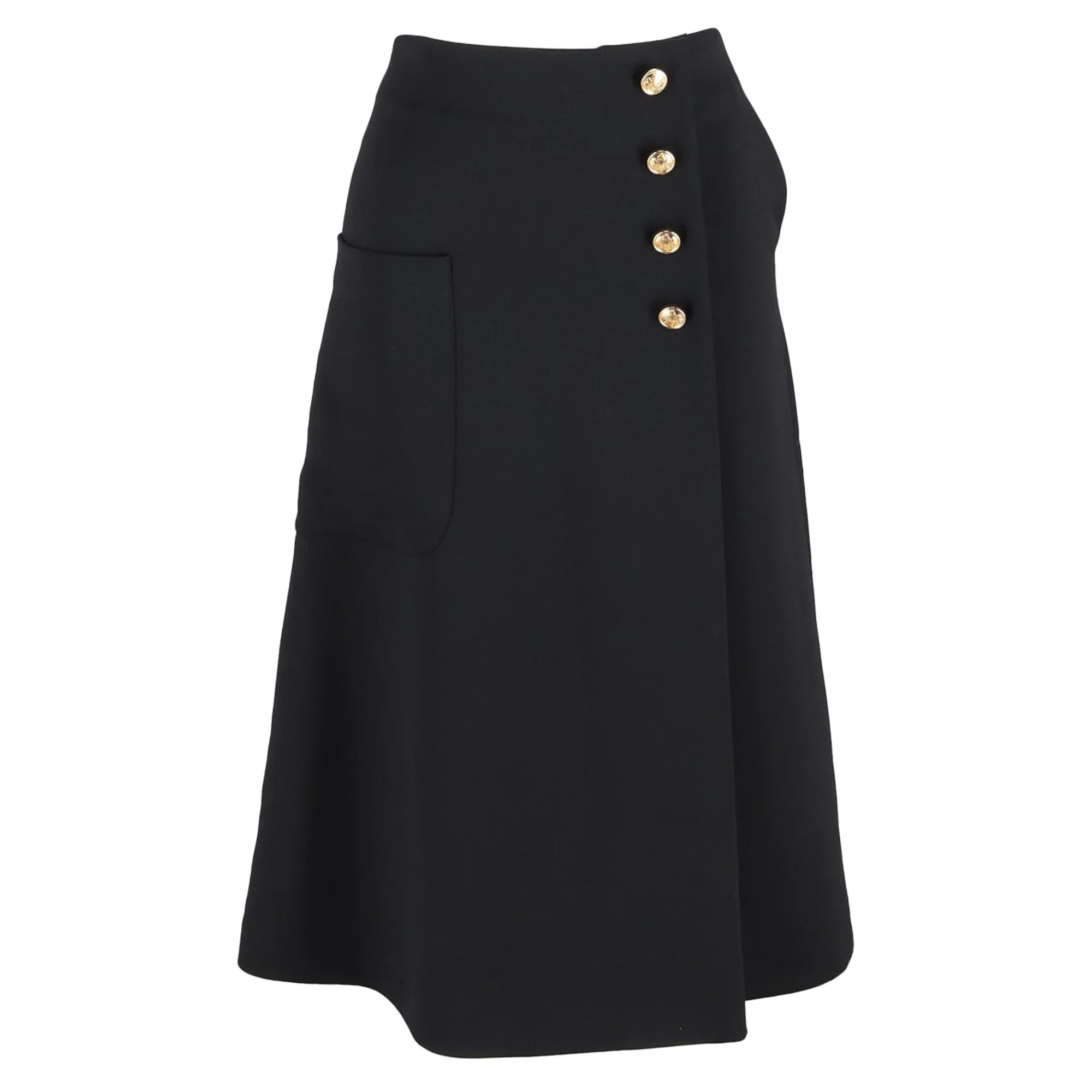 Women's Mulberry Buttoned Midi Skirt in Black Polyester