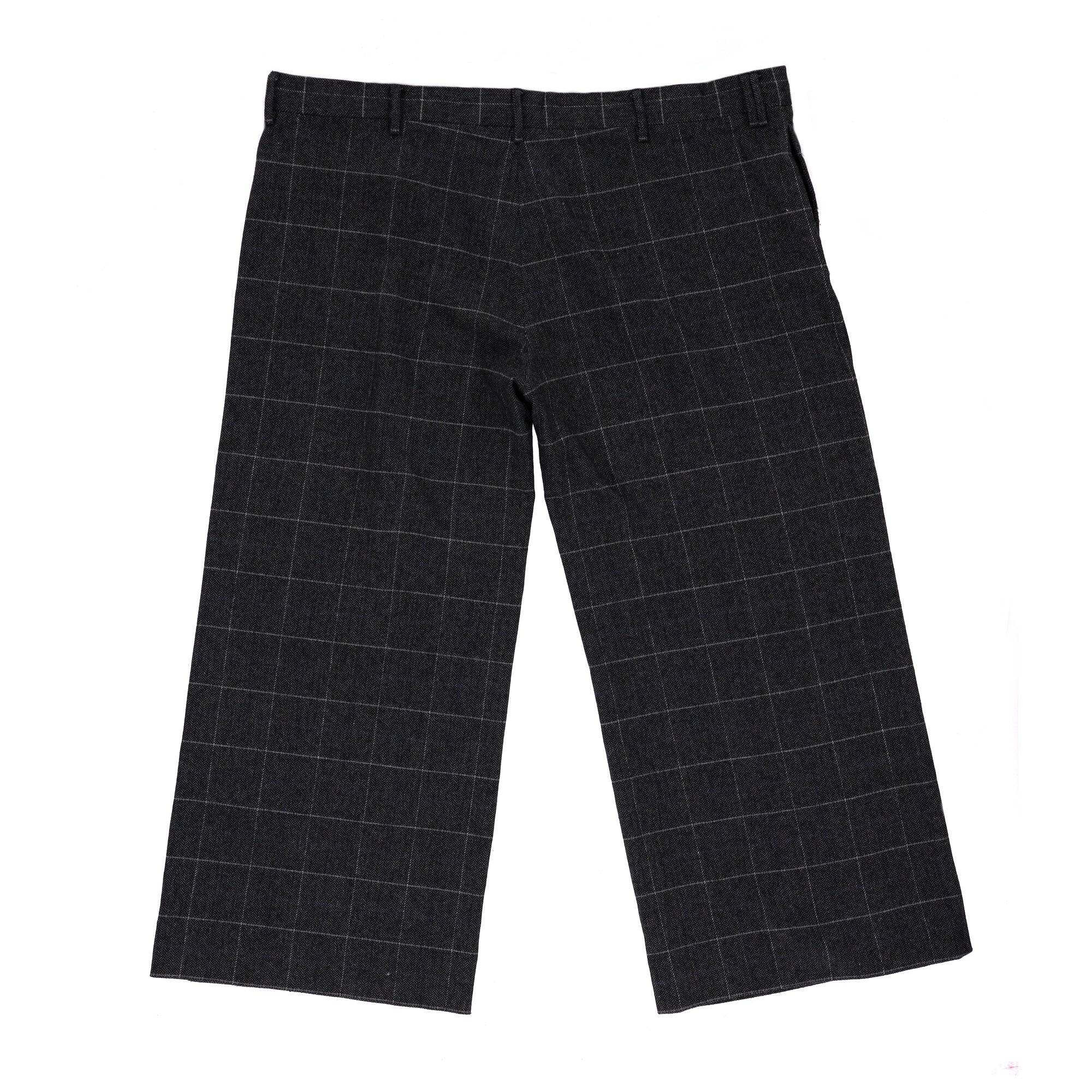 Men's Off-White Checkered Wide Leg Trousers in Black Wool - Image 6