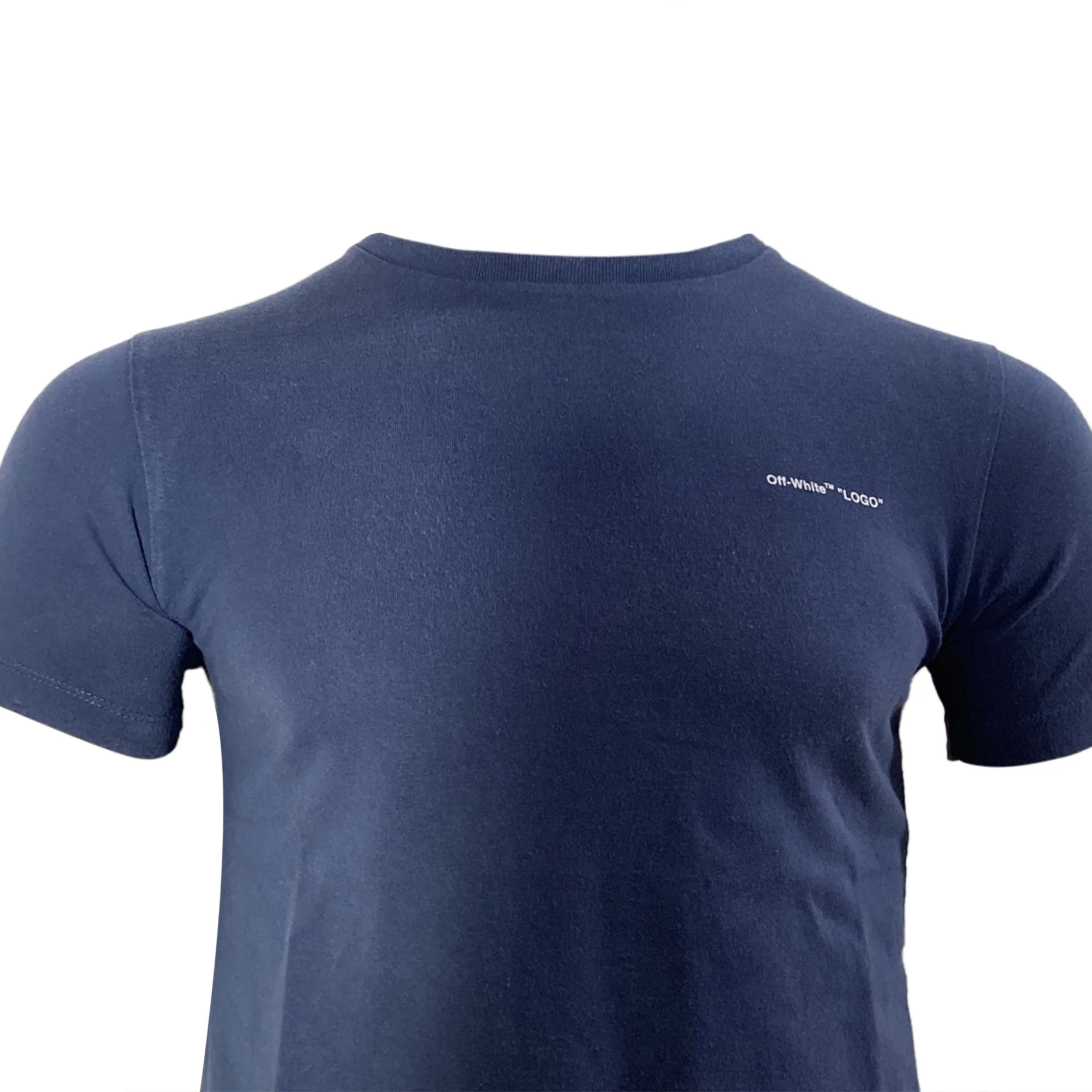 Men's Off-White Logo Print Crewneck T-Shirt in Navy Blue Cotton - Image 4