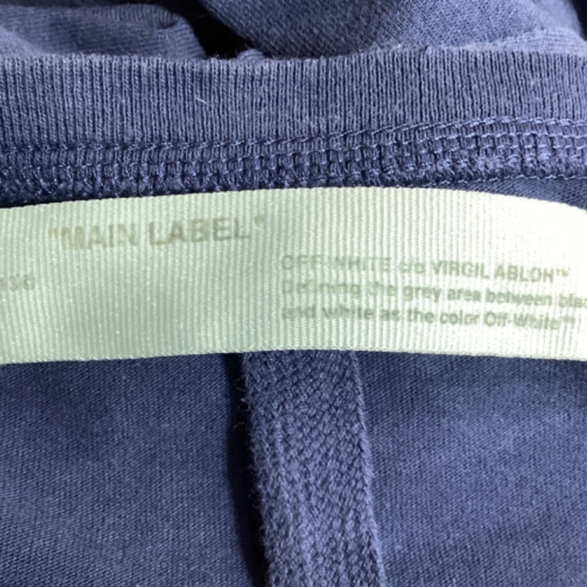 Men's Off-White Logo Print Crewneck T-Shirt in Navy Blue Cotton - Image 5