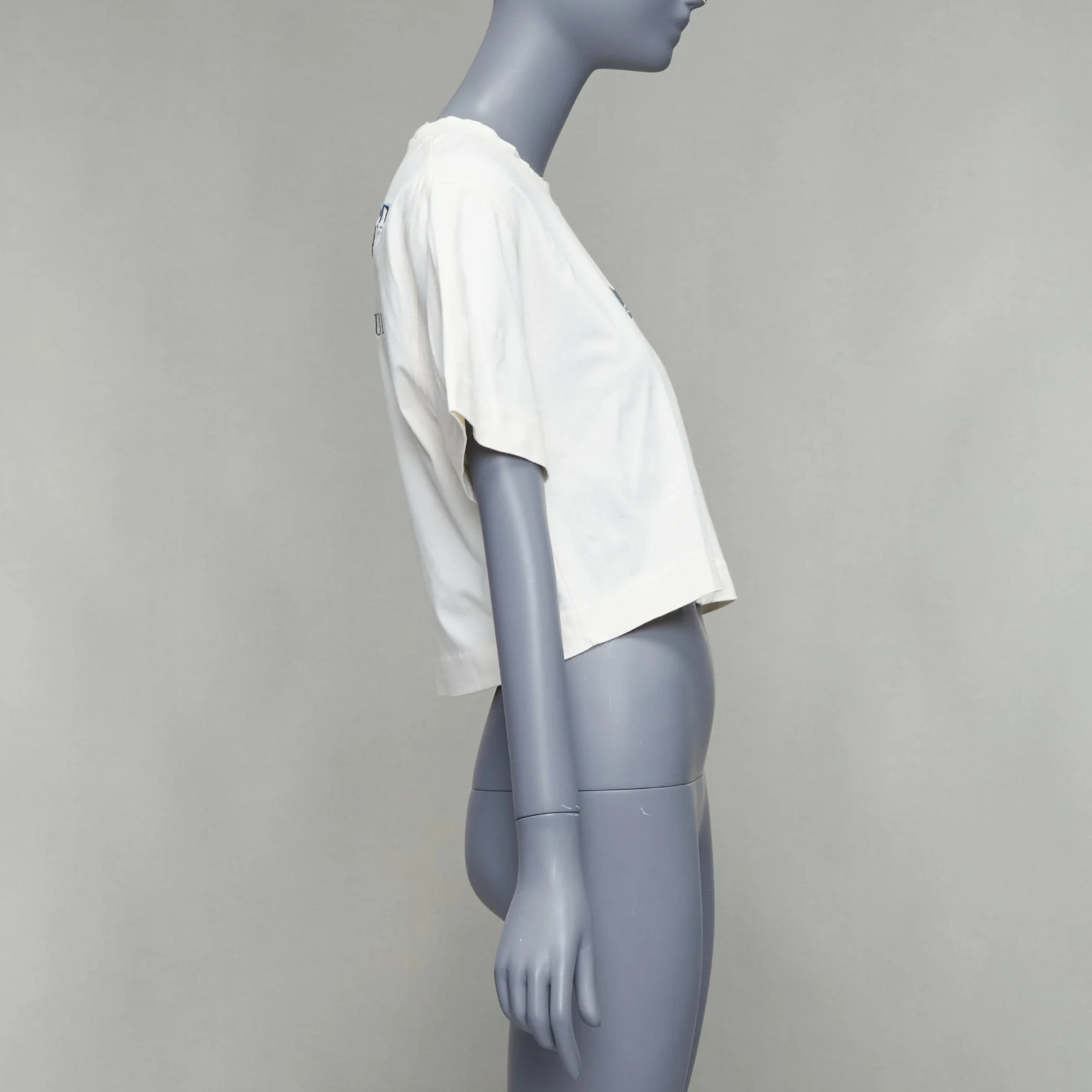 Women's Off White Cotton Embroidered Logo Crop Tshirt - Image 10