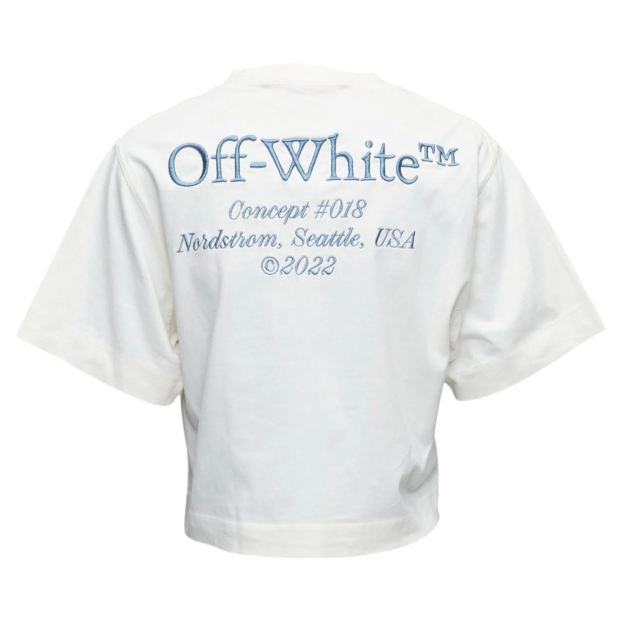Women's Off White Cotton Embroidered Logo Crop Tshirt - Image 5