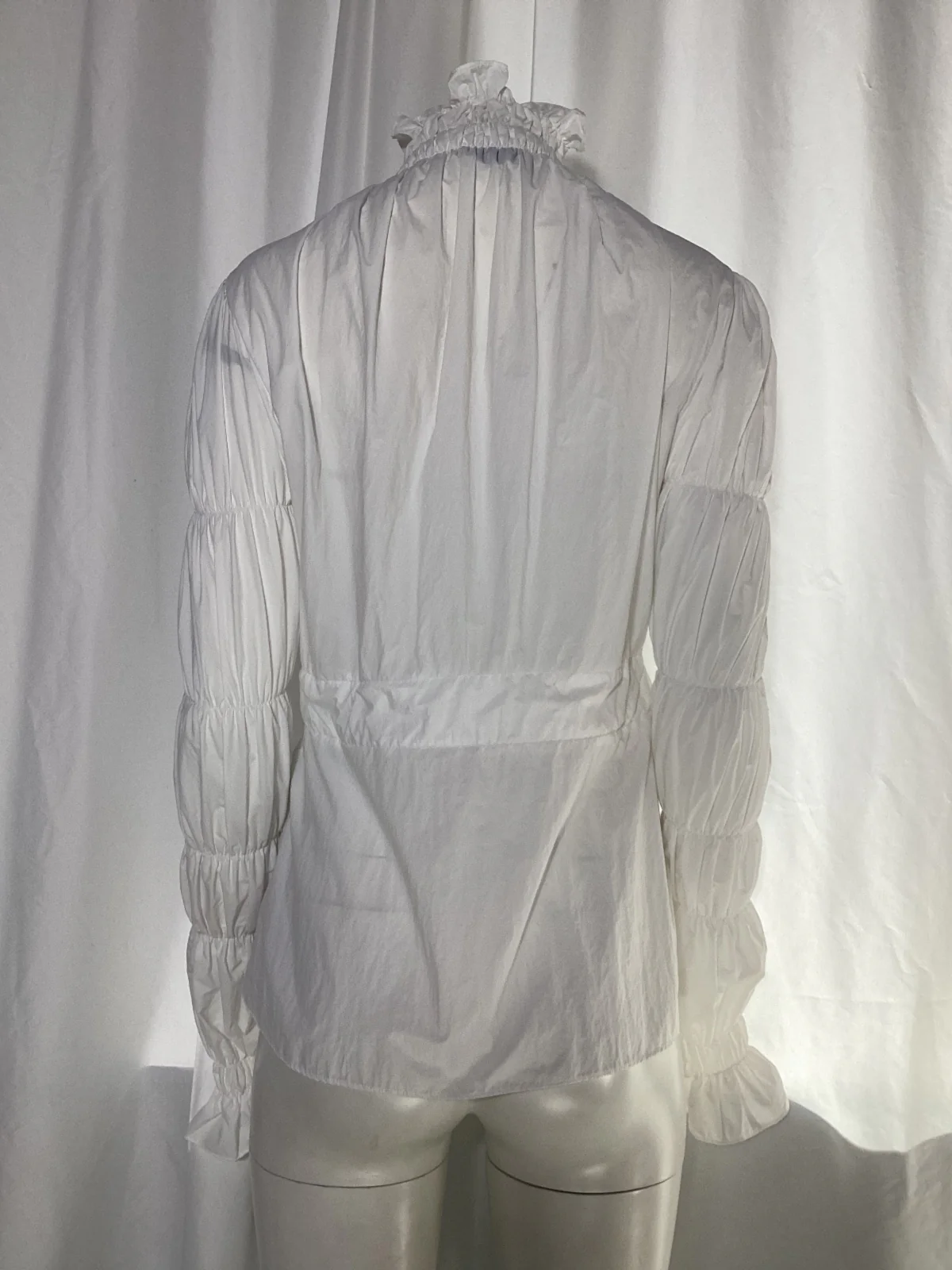 Women's Off-White Smocked Zipped Blouse in White Nylon - Image 9