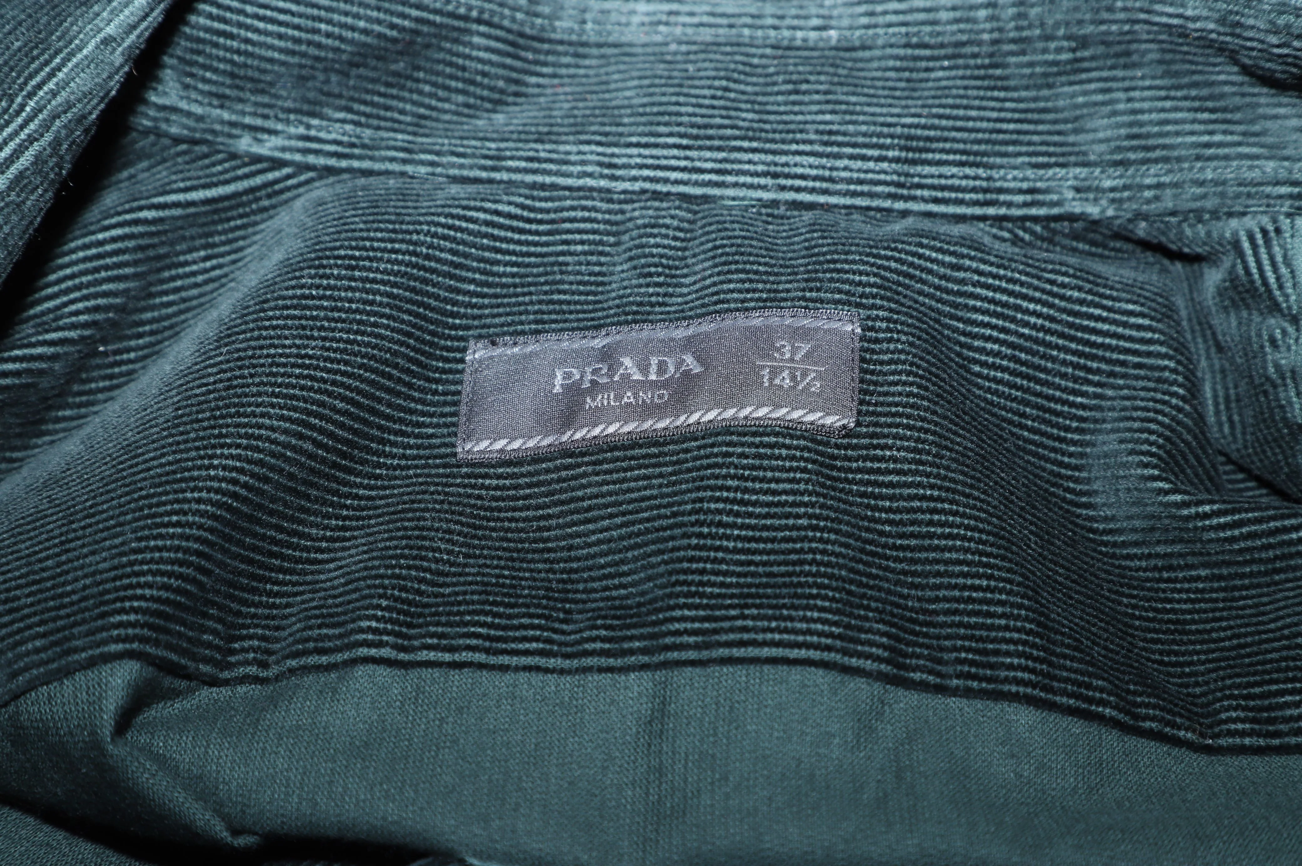 Men's Prada Corduroy Button Down Shirt in Green Cotton - Image 3