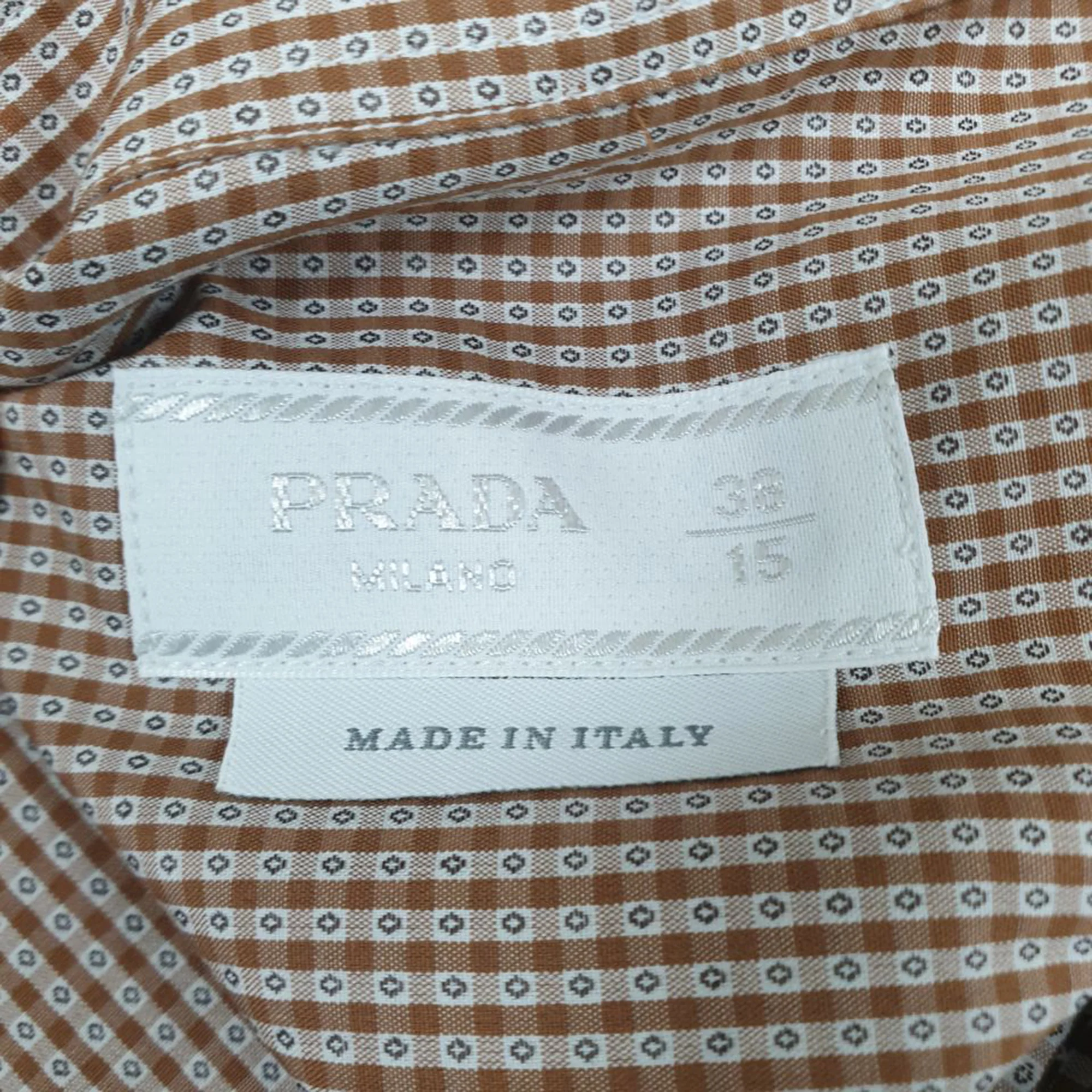 Men's Prada Gingham Button-Down Short Sleeve Shirt in Brown Cotton - Image 4