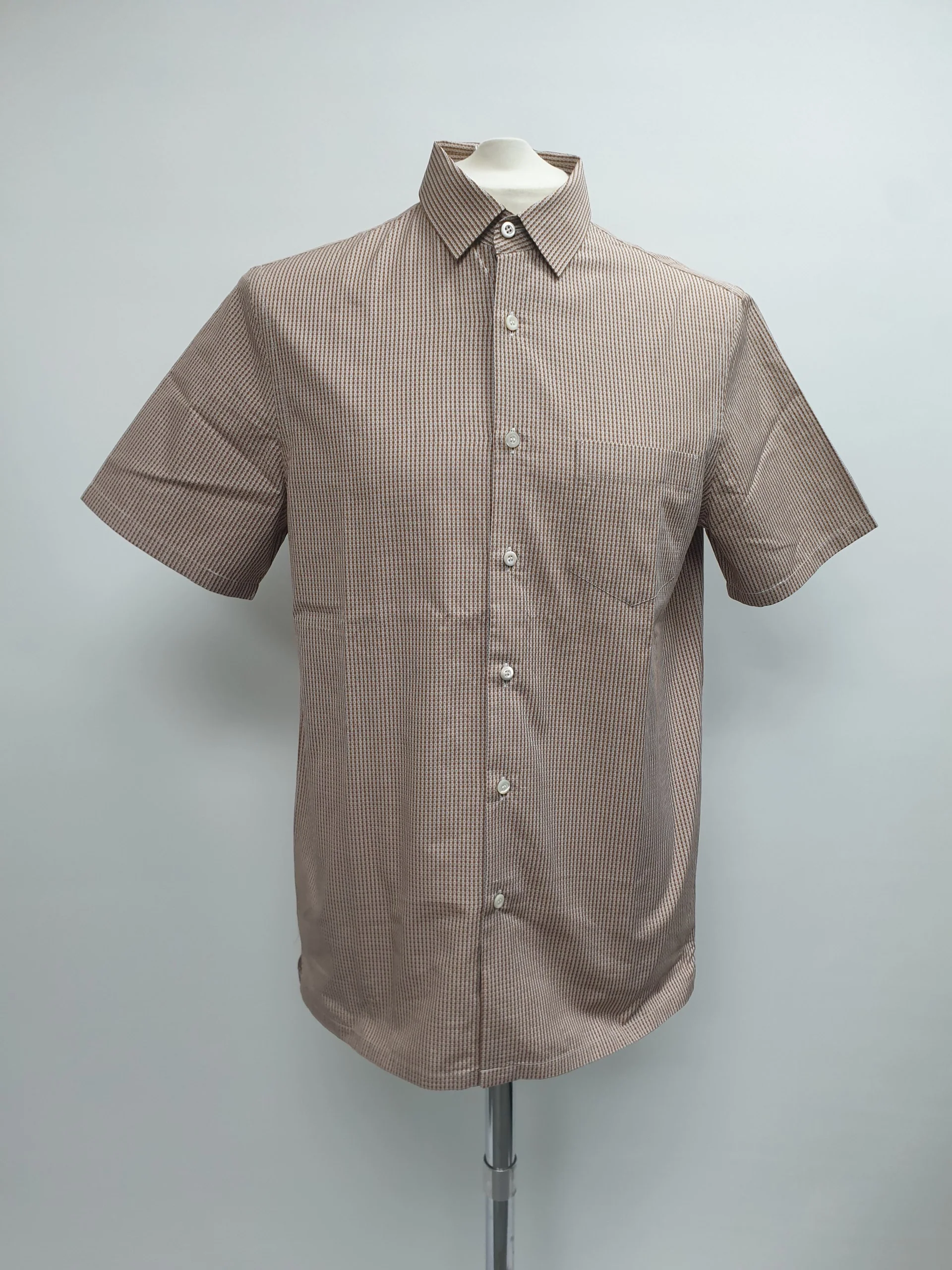 Men's Prada Gingham Button-Down Short Sleeve Shirt in Brown Cotton - Image 6