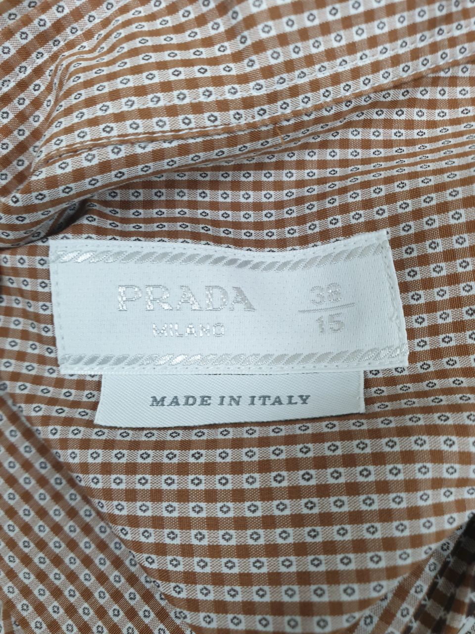 Men's Prada Gingham Button-Down Short Sleeve Shirt in Brown Cotton - Image 9
