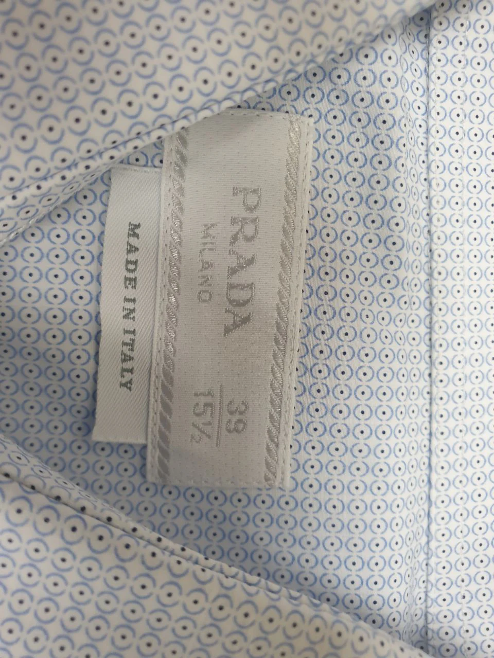 Men's Prada Patterned Button-Down Long Sleeve Shirt in Light Blue Cotton - Image 9