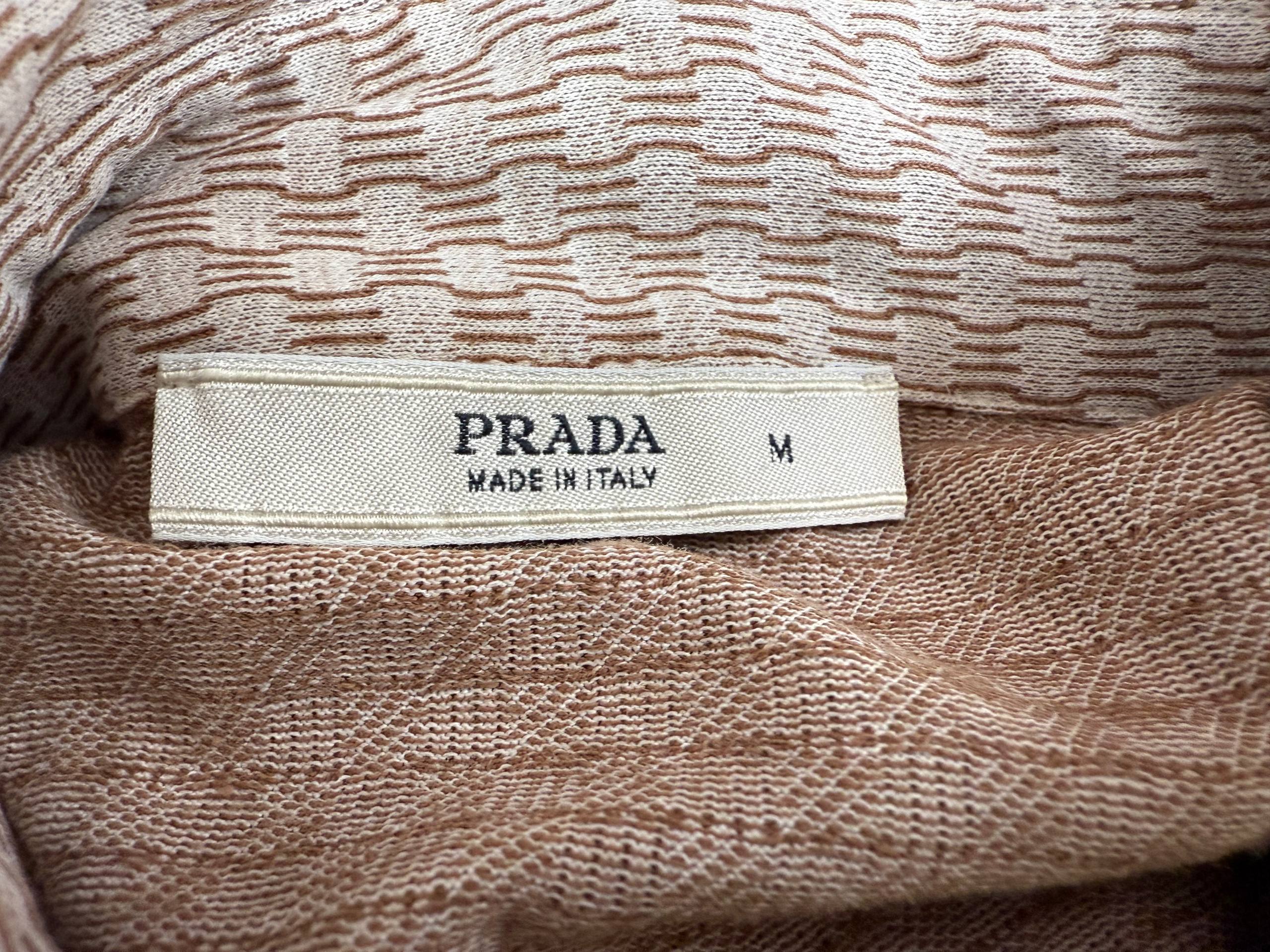 Men's Prada Patterned Knitted Shirt in Brown Cotton - Image 8