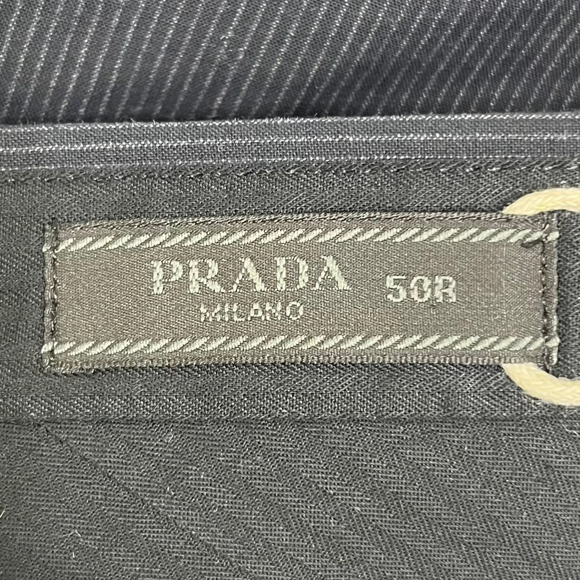 Men's Prada Pinstripe Straight-Leg Trousers in Navy Blue Wool - Image 5