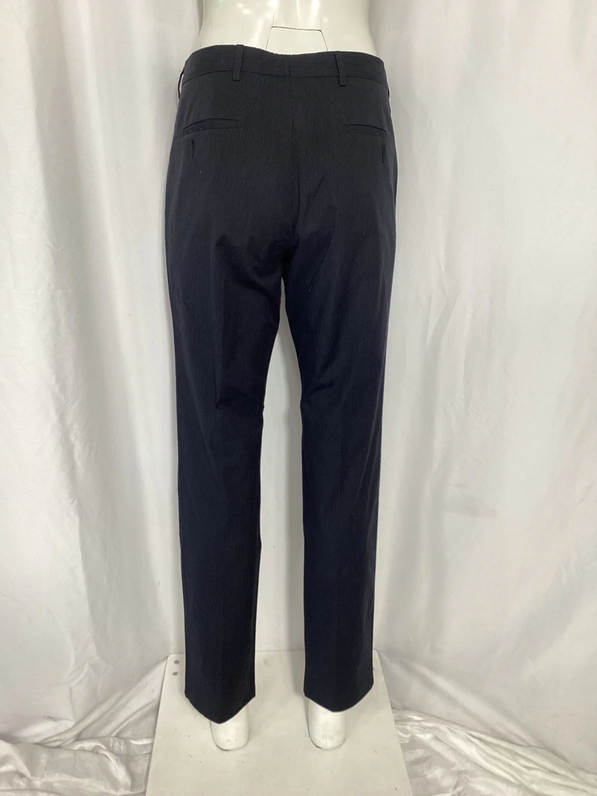 Men's Prada Pinstripe Straight-Leg Trousers in Navy Blue Wool - Image 8