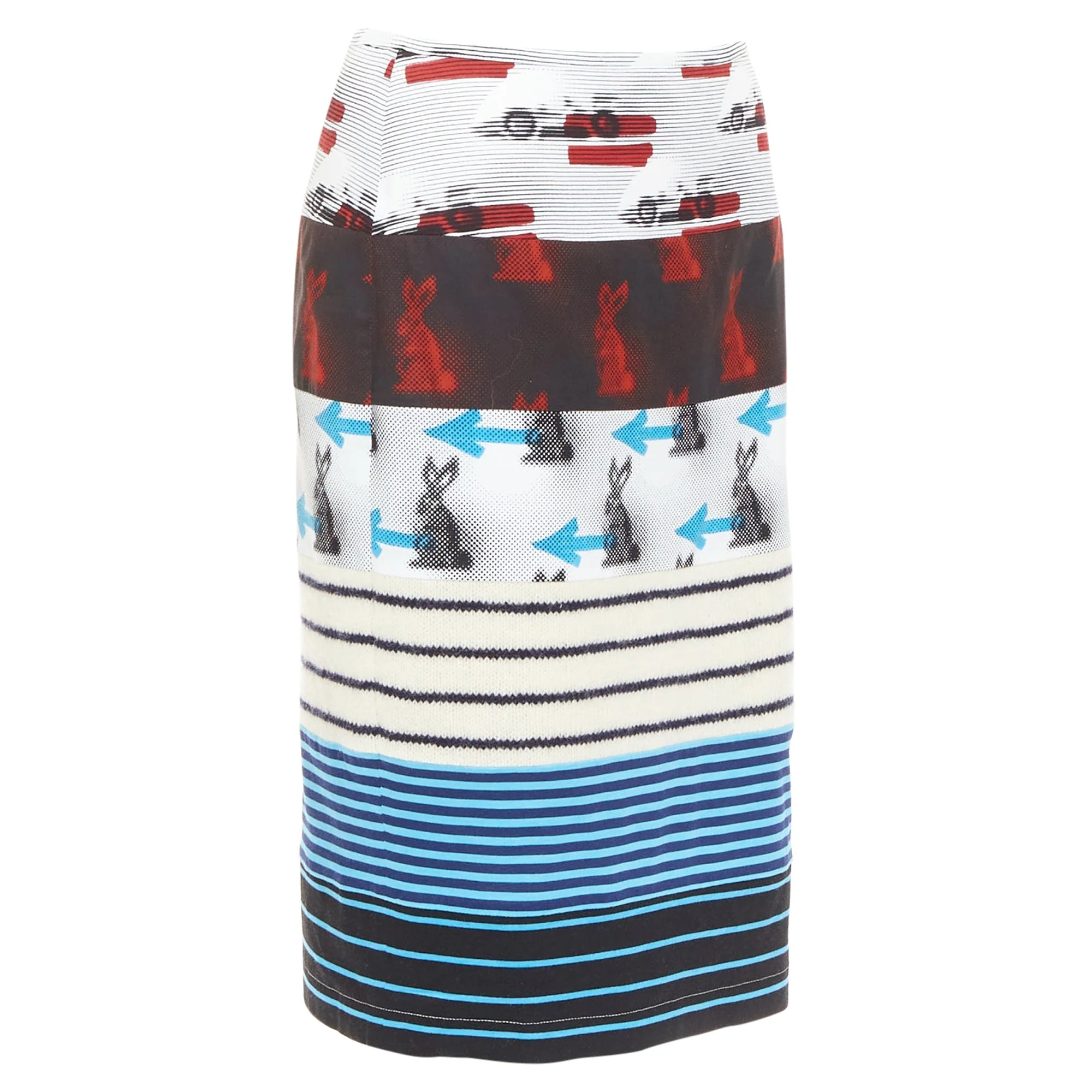 Women's PRADA 2015 Rabbit Trick Race Car graphic stripe knit patchwork skirt IT40 S - Image 3