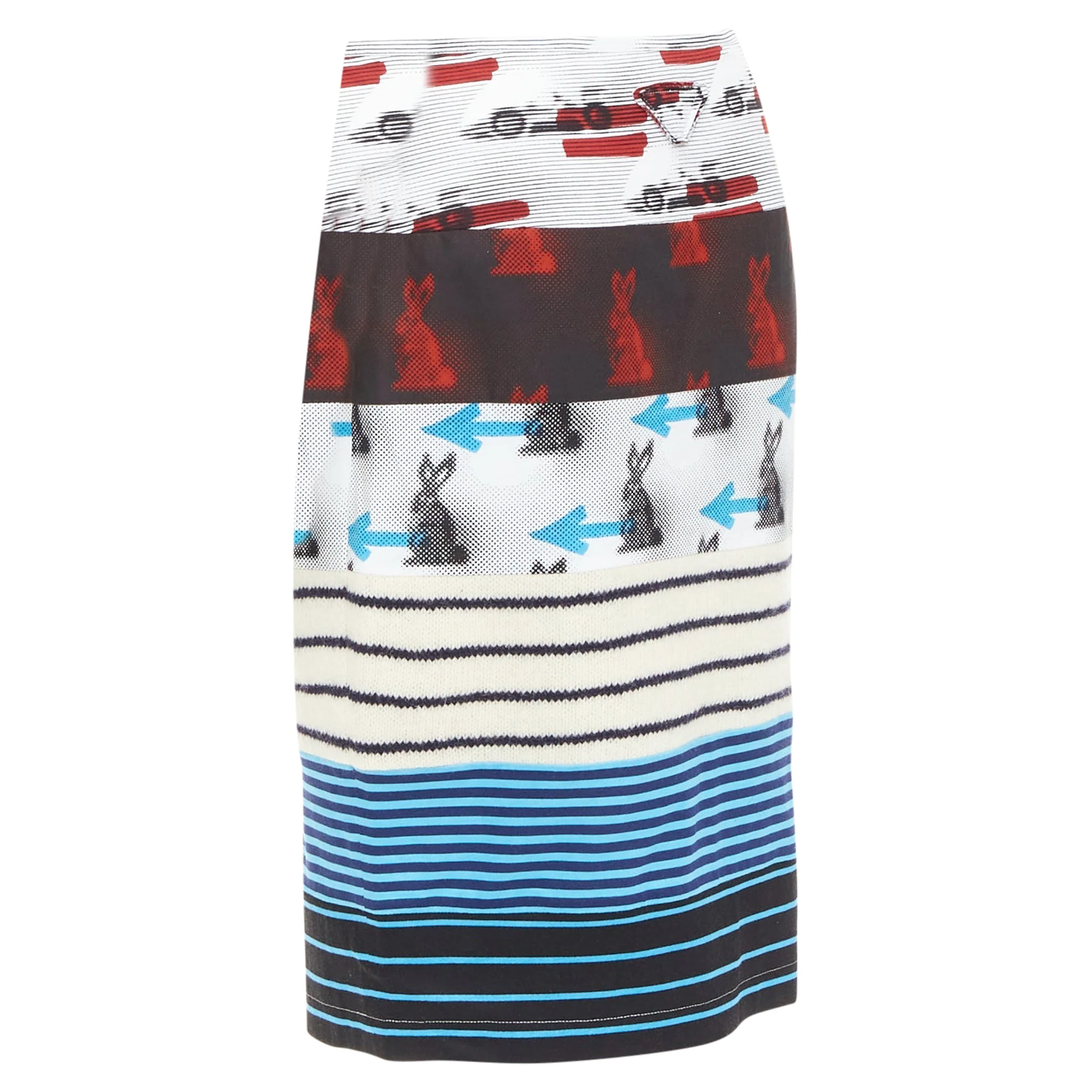 Women's PRADA 2015 Rabbit Trick Race Car graphic stripe knit patchwork skirt IT40 S - Image 6