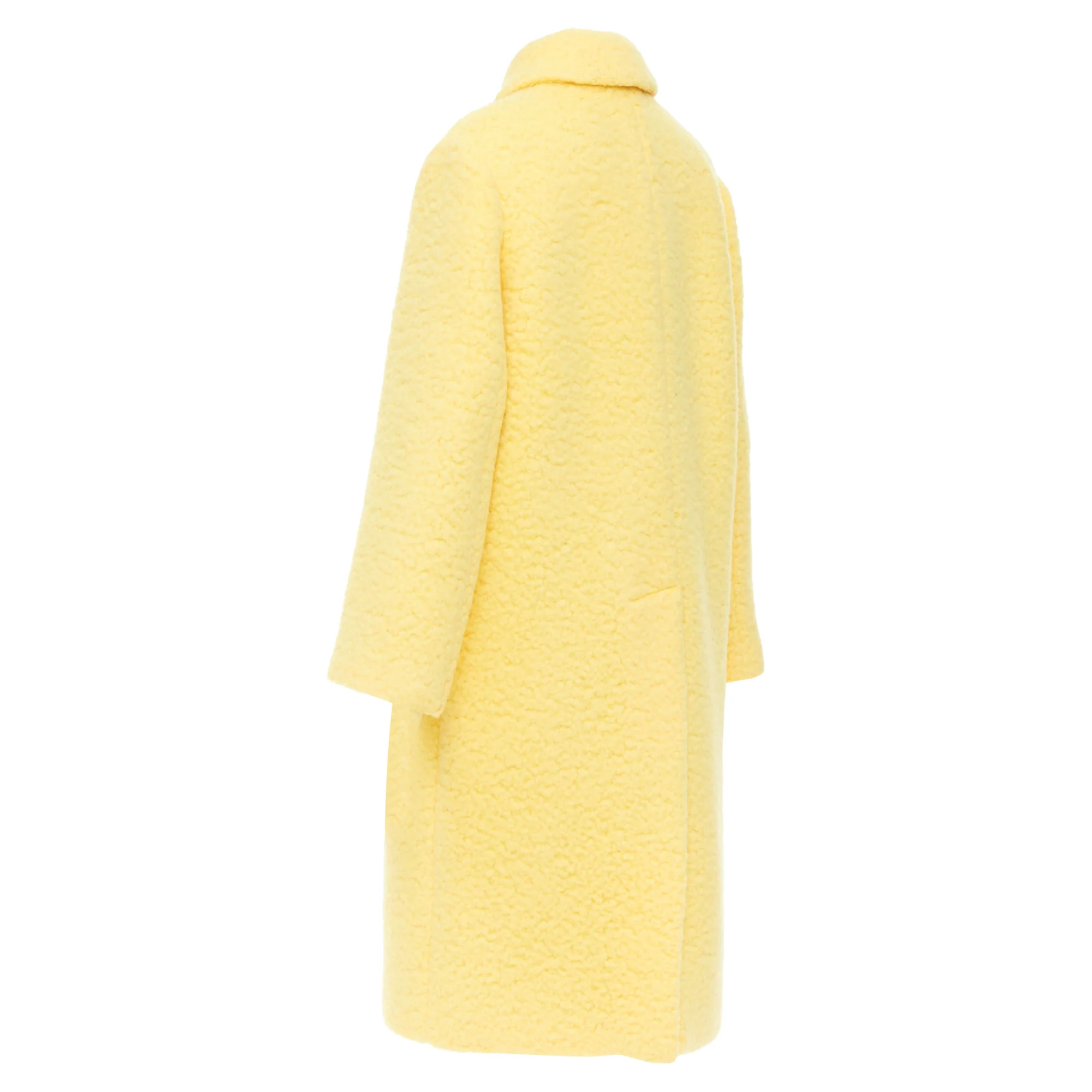Women's PRADA 2021 Raf Simons Runway pastel yellow wool boucle long oversize coat IT42 M - Image 7