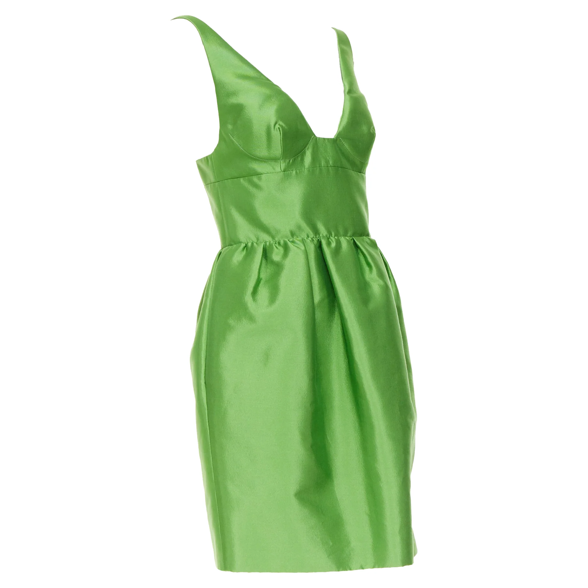 Women's PRADA 2022 Kelly green duchess silk V-neck sleeveless mini dress IT40 S - Image 3