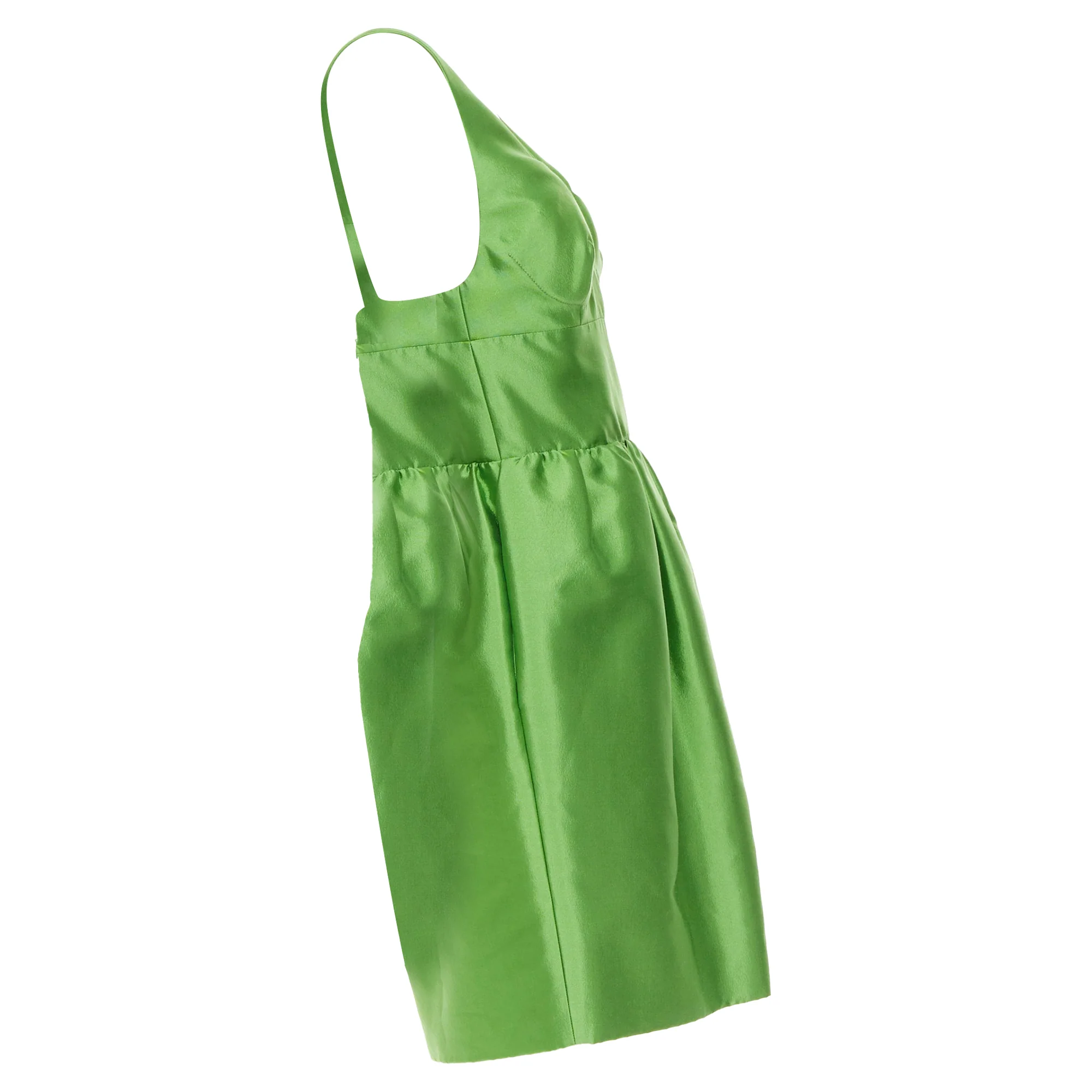 Women's PRADA 2022 Kelly green duchess silk V-neck sleeveless mini dress IT42 M - Image 4