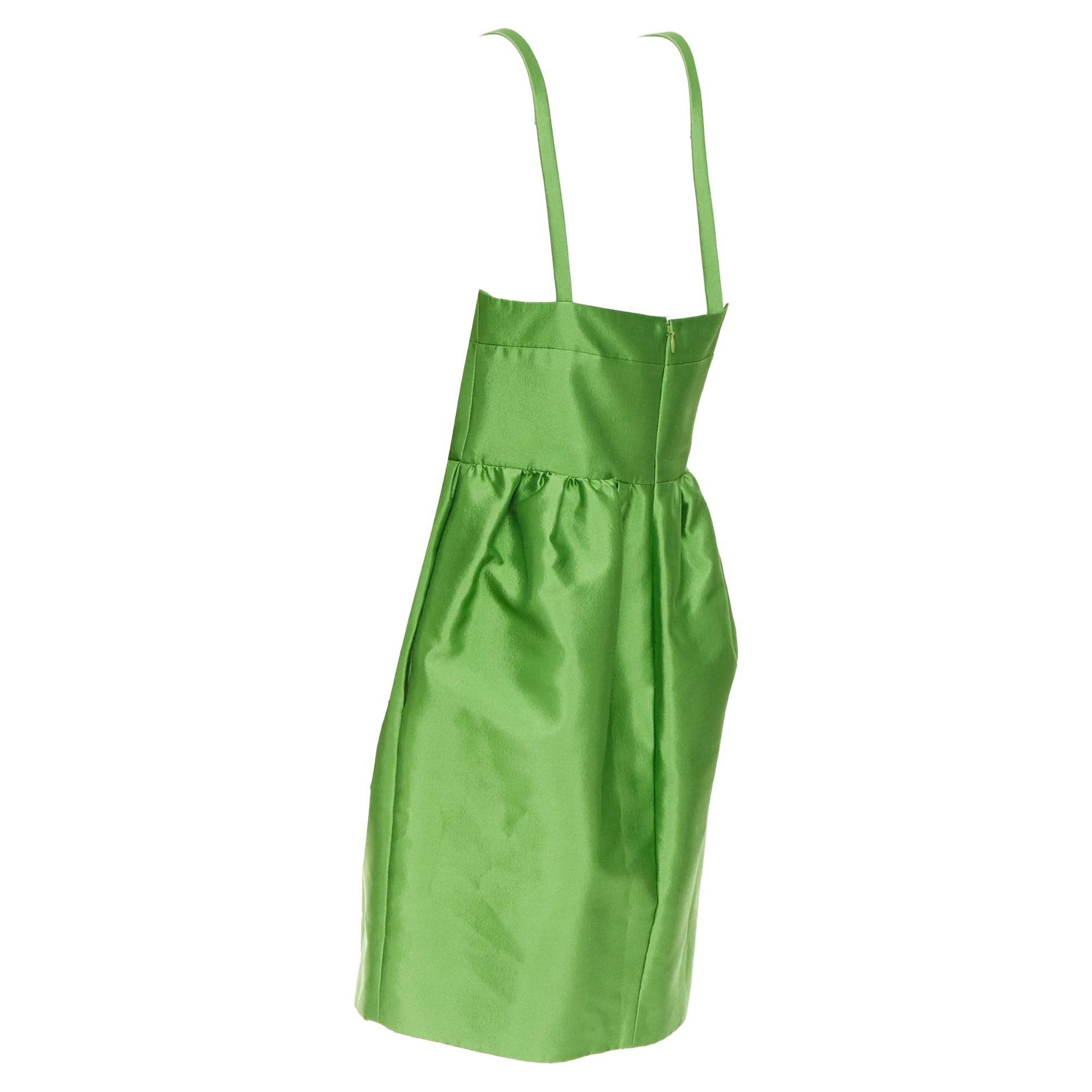 Women's PRADA 2022 Kelly green duchess silk V-neck sleeveless mini dress IT42 M - Image 6