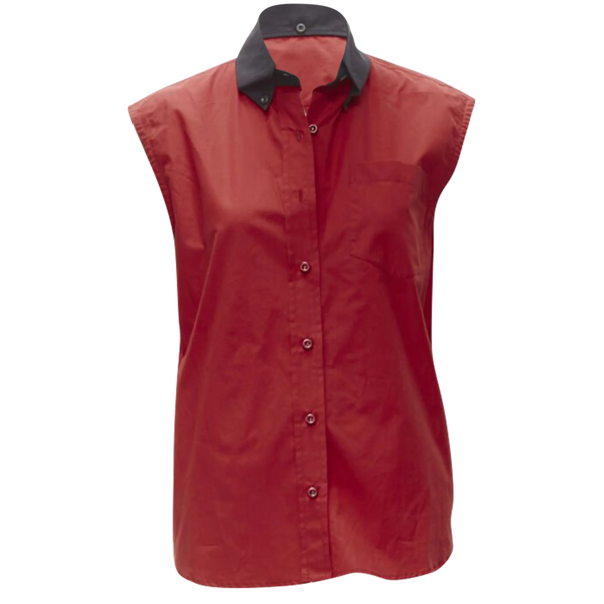 Women's Prada contrast collar boxy sleeveless vest shirt