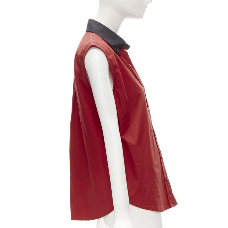 Women's Prada contrast collar boxy sleeveless vest shirt - Image 10