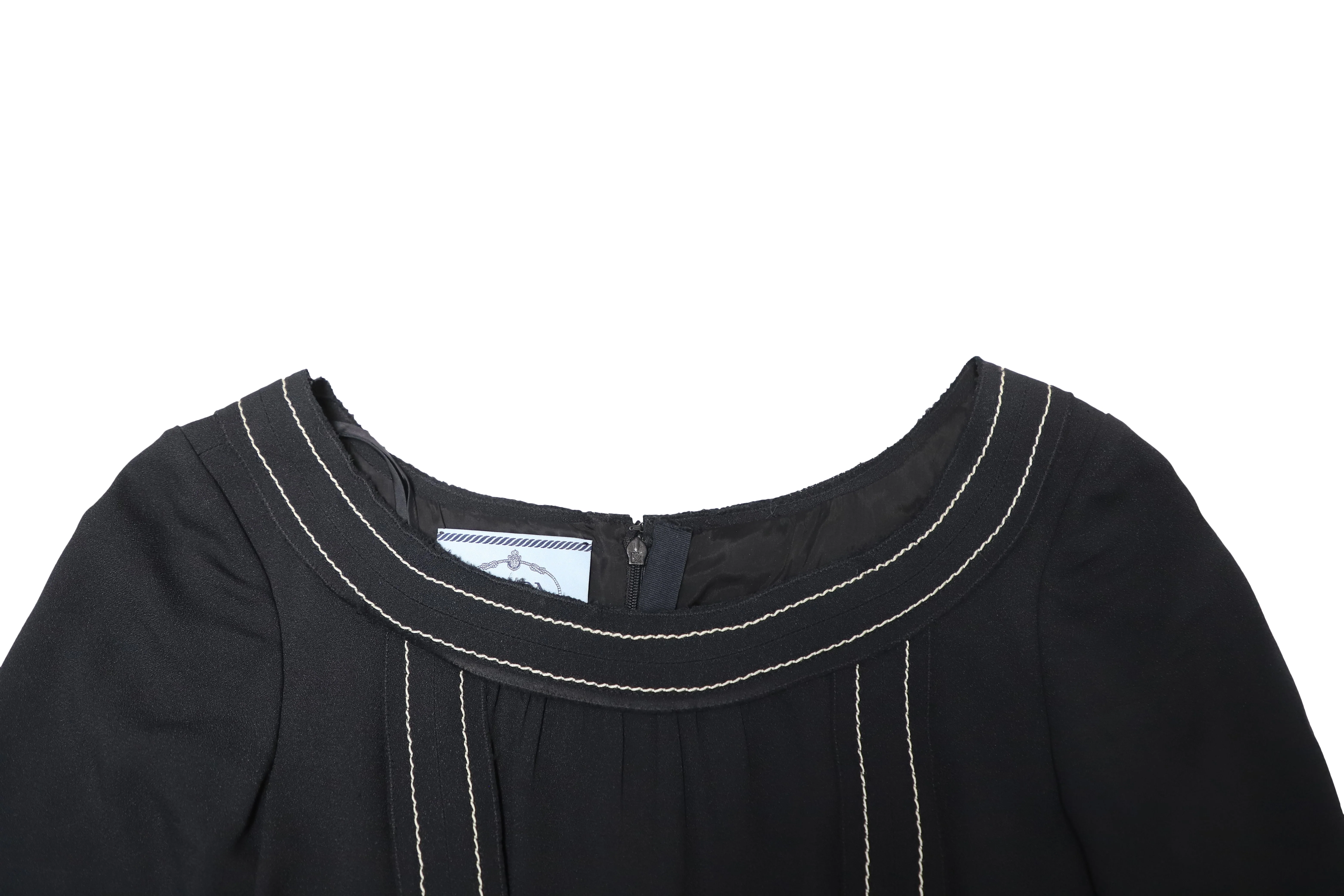 Women's Prada Contrast Stitch Midi Dress in Black Silk - Image 6