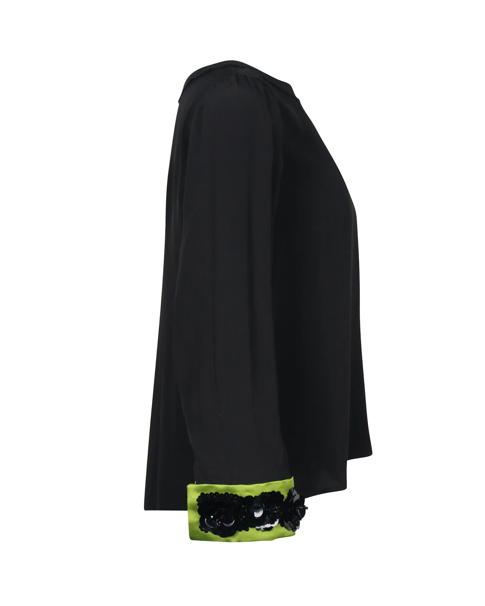 Women's Prada Embellished Cuff Blouse in Black Silk - Image 2