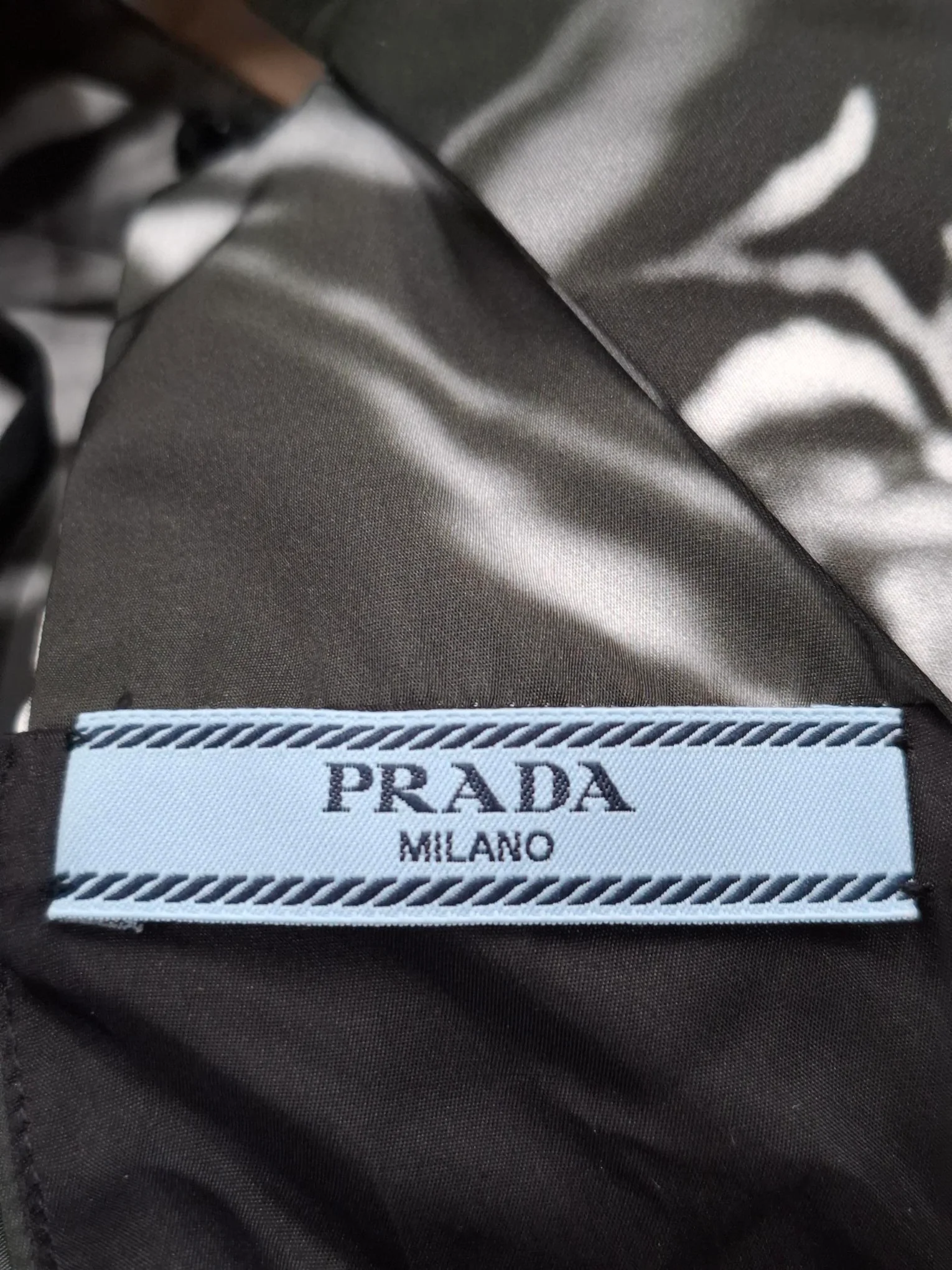 Women's Prada Floral-Print Wrap Midi Dress in Black and White Polyester - Image 6