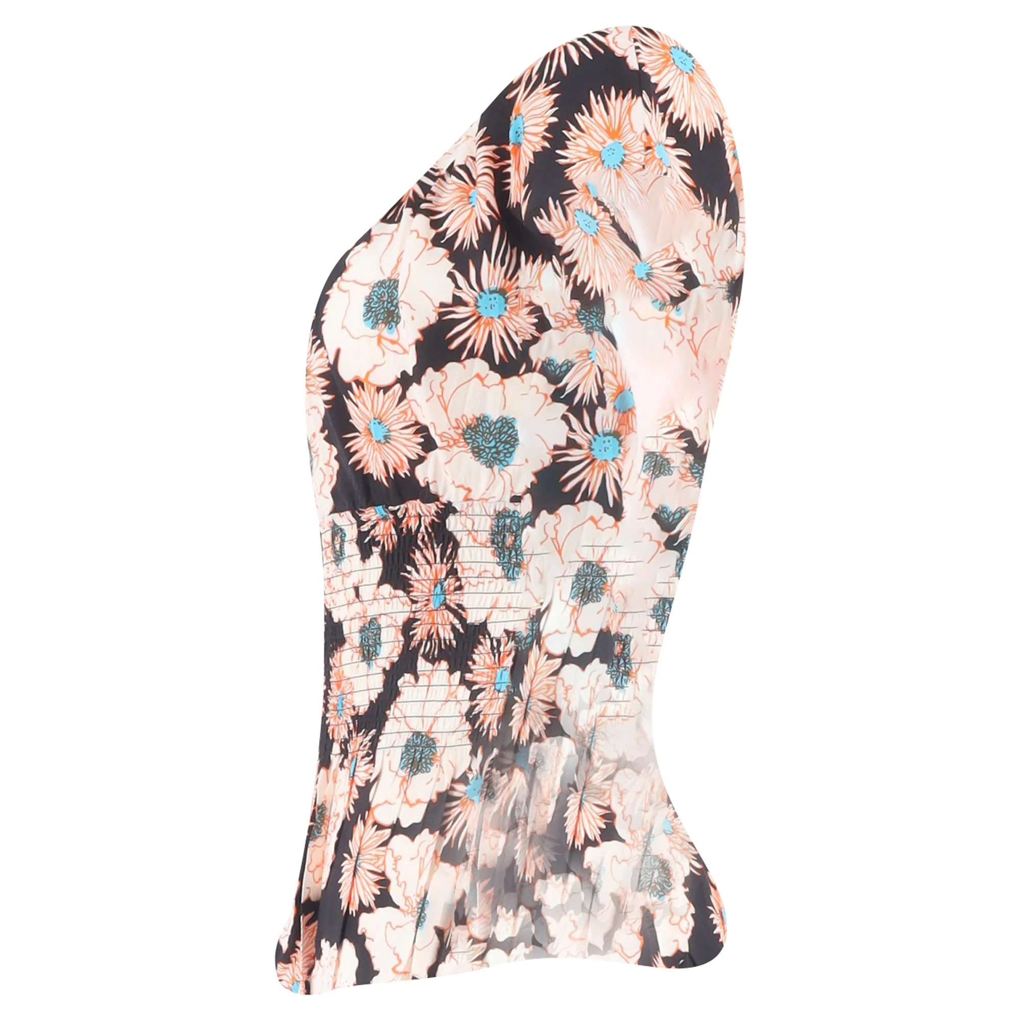 Women's Prada Floral Printed Shirred Blouse in Multicolor Viscose - Image 2