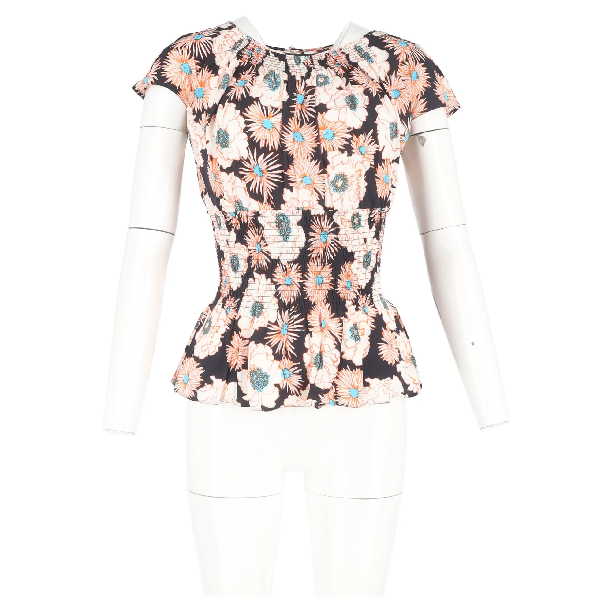 Women's Prada Floral Printed Shirred Blouse in Multicolor Viscose - Image 4
