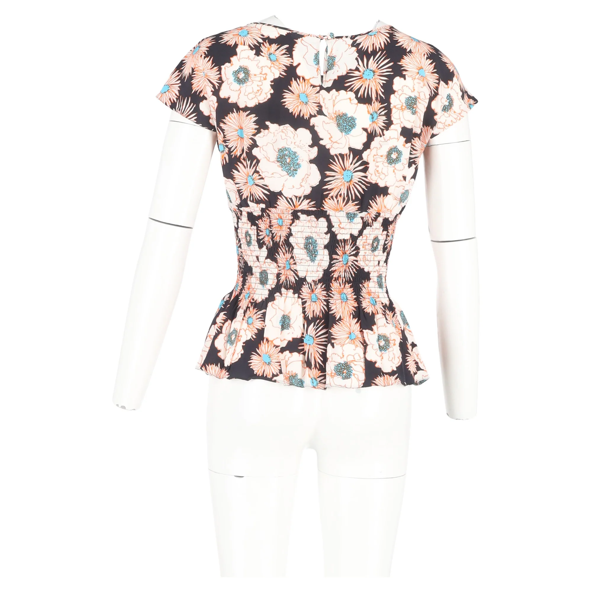 Women's Prada Floral Printed Shirred Blouse in Multicolor Viscose - Image 6
