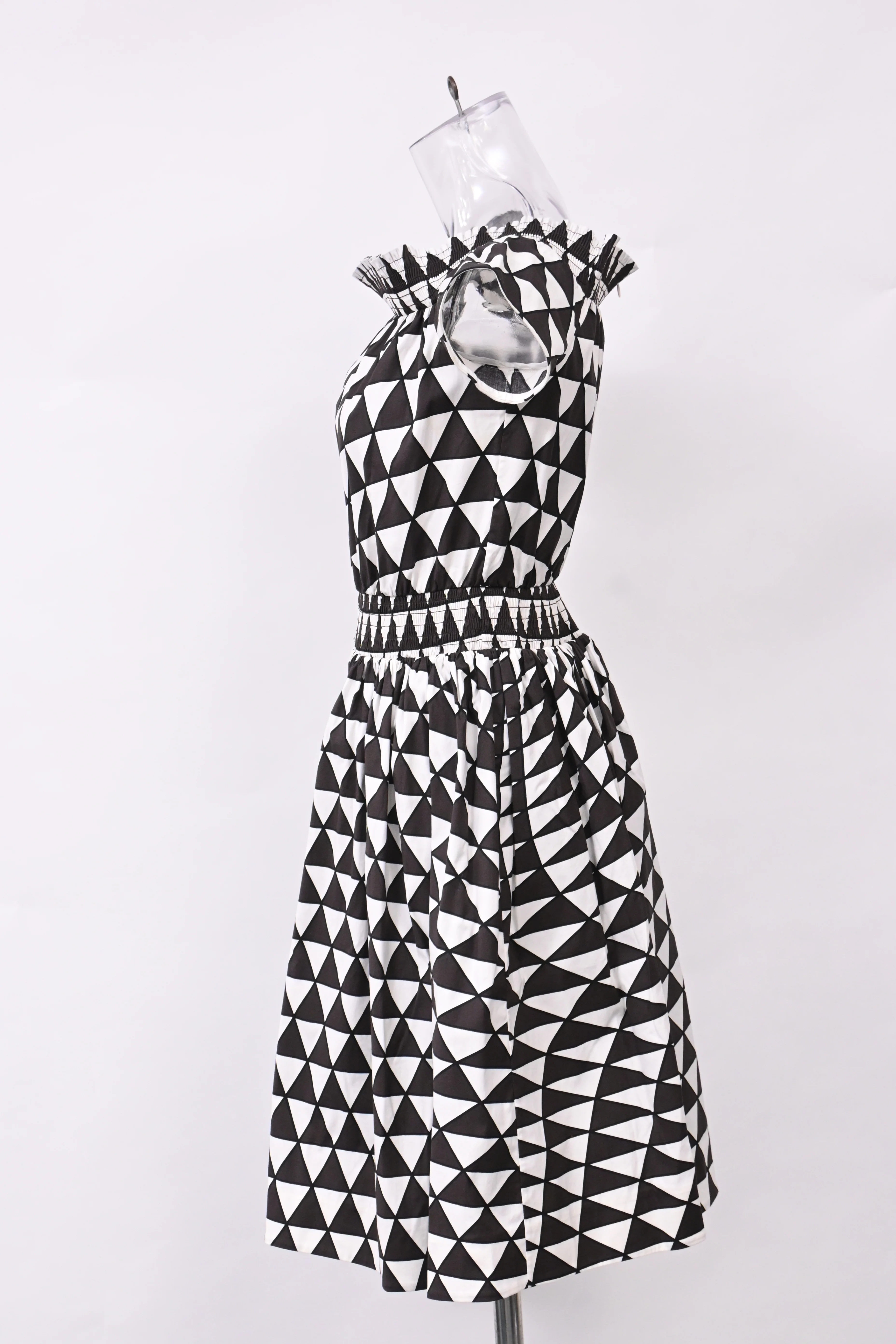 Women's Prada Geometric Print Off Shoulder Dress in Black Cotton - Image 7