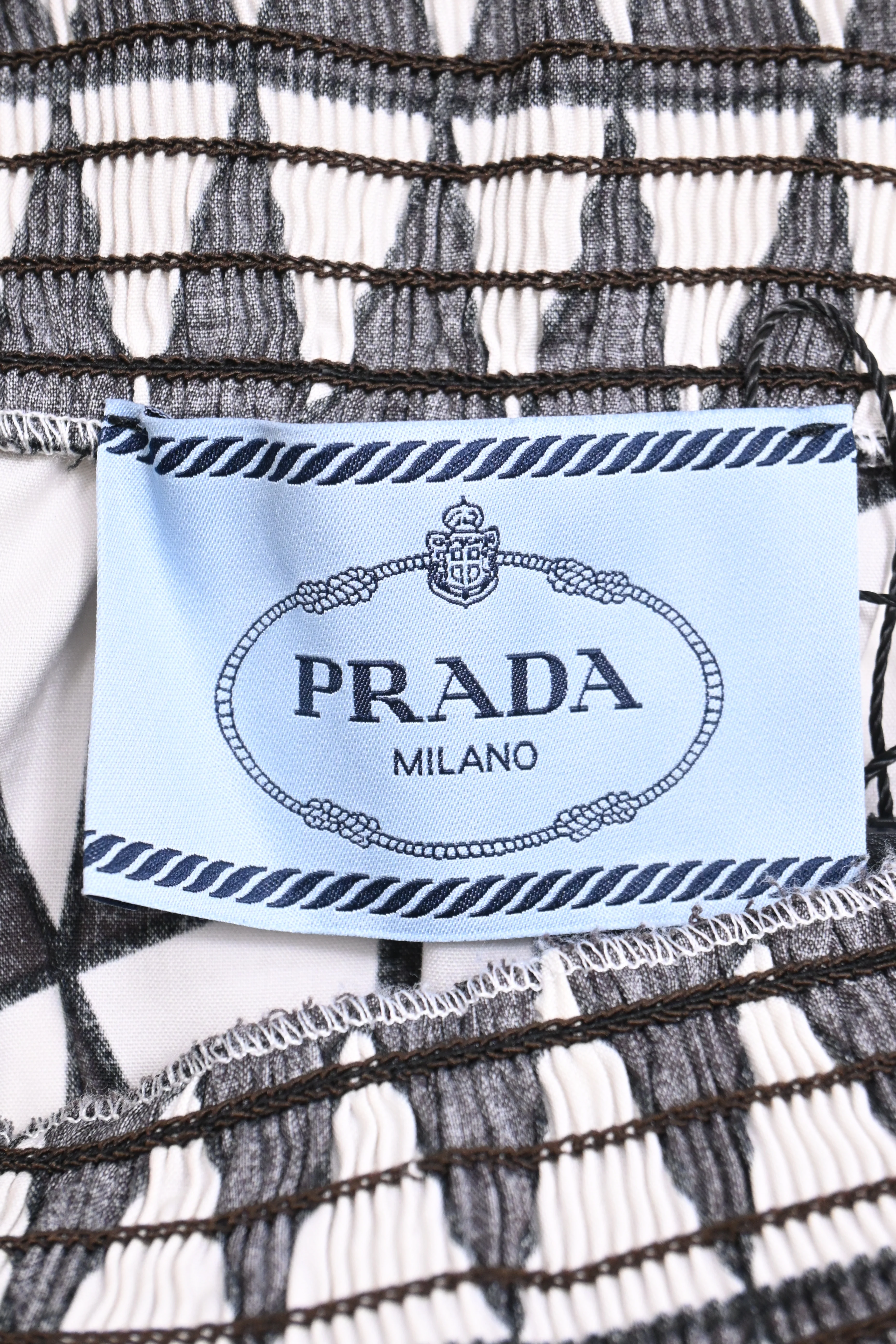 Women's Prada Geometric Print Off Shoulder Dress in Black Cotton - Image 9