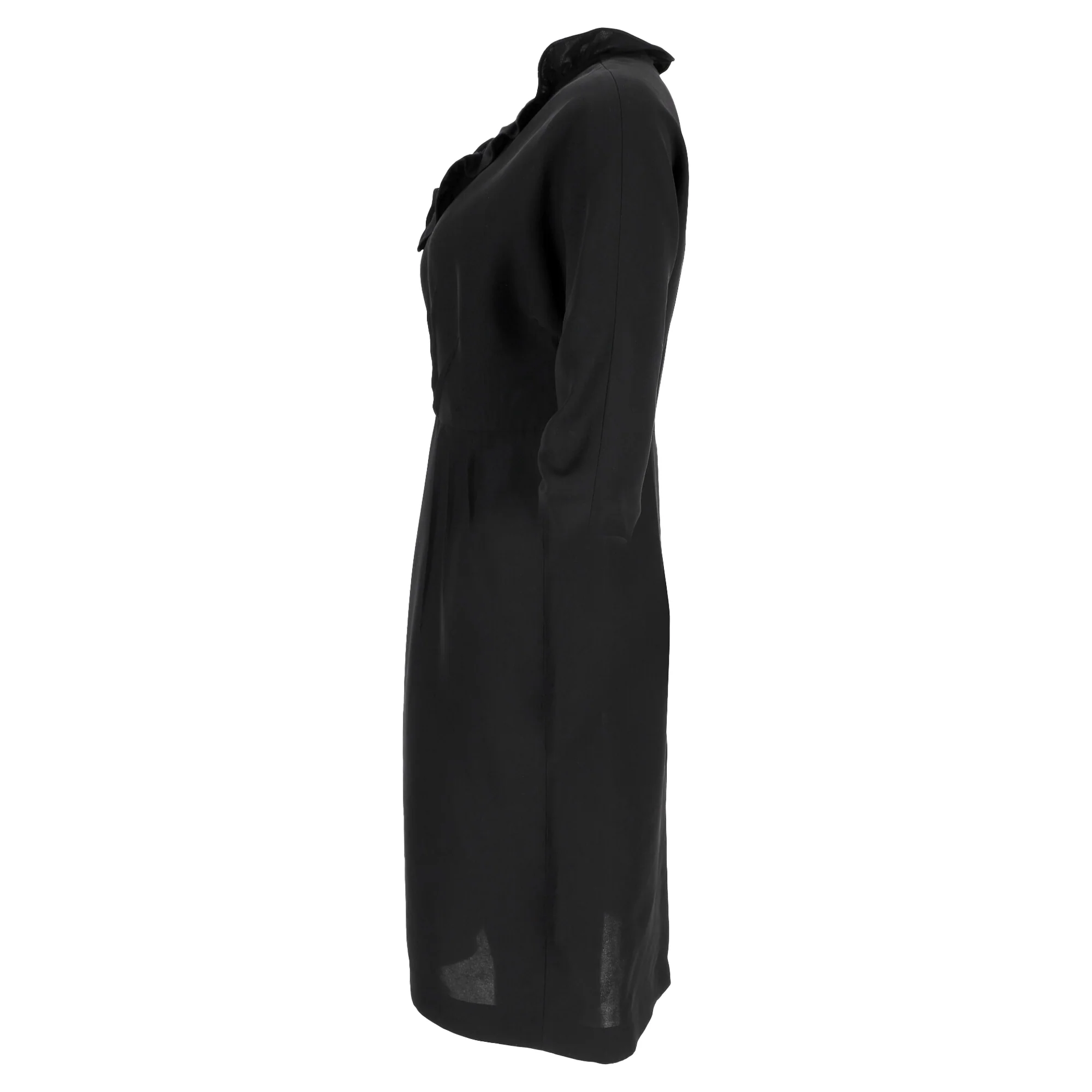 Women's Prada Ruffled Neckline Midi Dress in Black Viscose - Image 2